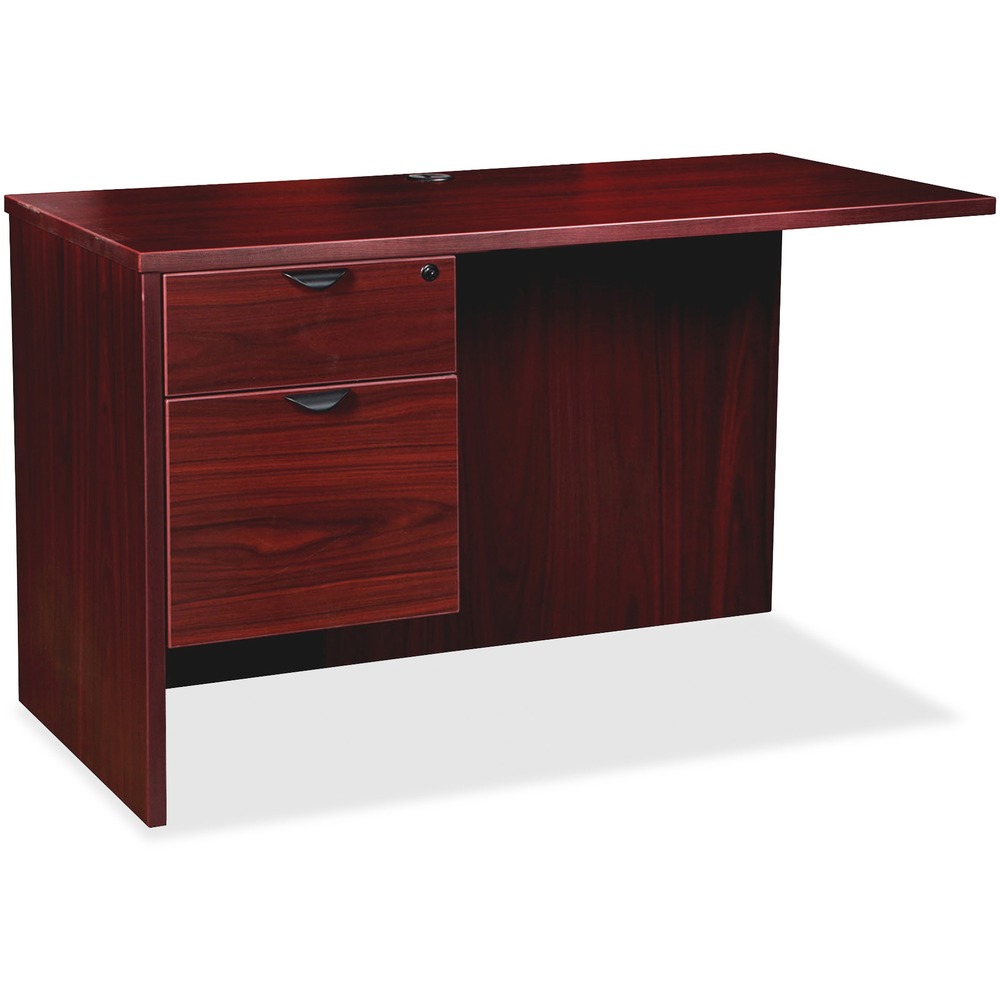 LLRPR2442QLMY - Left-pedestal return is part of the elegant, Lorell Prominence 2.0 Series that is perfect for your executive office. It is not freestanding. Pair with single-pedestal desks to create L-shaped and U-shaped configurations. Durable, Mahogany laminate surface is mar-resistant, burn-resistant and impact-resistant to withstand daily work life. The 1" thick top with matching 3mm edgebanding is made with 45 lb. density particleboard and finished on both sides with high-performance, thermally fused melamine. Return features a full modesty panel for privacy and a 3/4 pedestal with locking drawers to secure files and supplies. Pedestal includes one box drawer for supplies and one file drawer for letter-size or legal-size hanging files with included hangrails. Box and file drawers have 100 lb. full-suspension, ball-bearing slides. The 3/4" adjustable glides allow return to remain level on uneven surfaces. Grommet in the top worksurface allows convenient cord management.