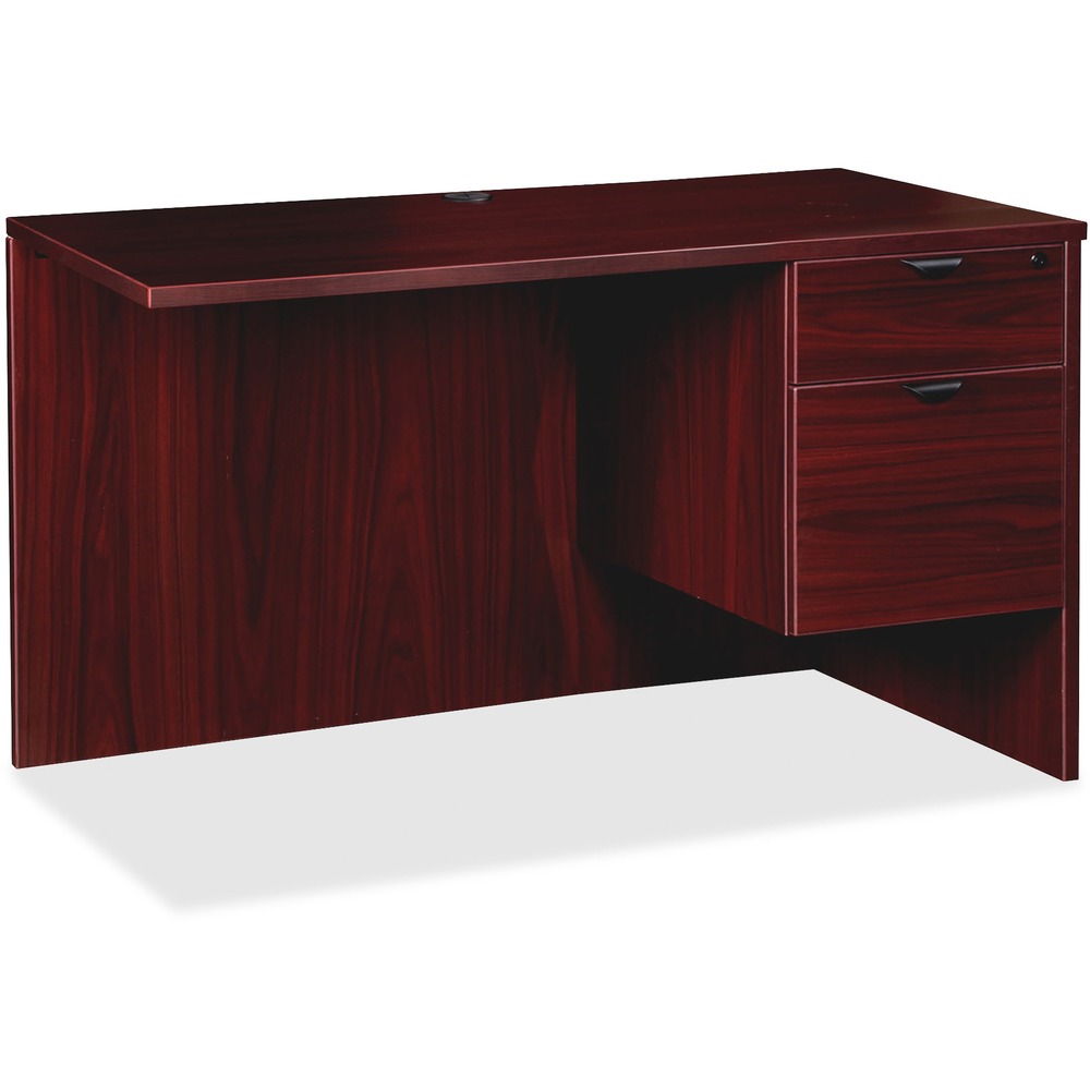 LLRPR2442QRMY - Right-pedestal return is part of the elegant, Lorell Prominence 2.0 Series that is perfect for your executive office. Pair with left-pedestal desks or credenzas to create L-shaped and U-shaped configurations. Durable, Mahogany laminate surface is mar-resistant, burn-resistant and impact-resistant to withstand daily work life. The 1" thick top features matching 3mm edgebanding. Return is made with 45 lb. density particleboard and finished on both sides with high-performance, thermally fused melamine. It is not freestanding. It features a full modesty panel for privacy, grommet in top for easy cord management, and a 3/4 pedestal with locking drawers to secure files and supplies. Pedestal includes one box drawer for supplies and one file drawer for letter-size or legal-size hanging files with included hangrails. Box and file drawers have 100 lb. full-suspension, ball-bearing slides. The 3/4" adjustable glides allow return to remain level on uneven surfaces. Return ships fully assembled.