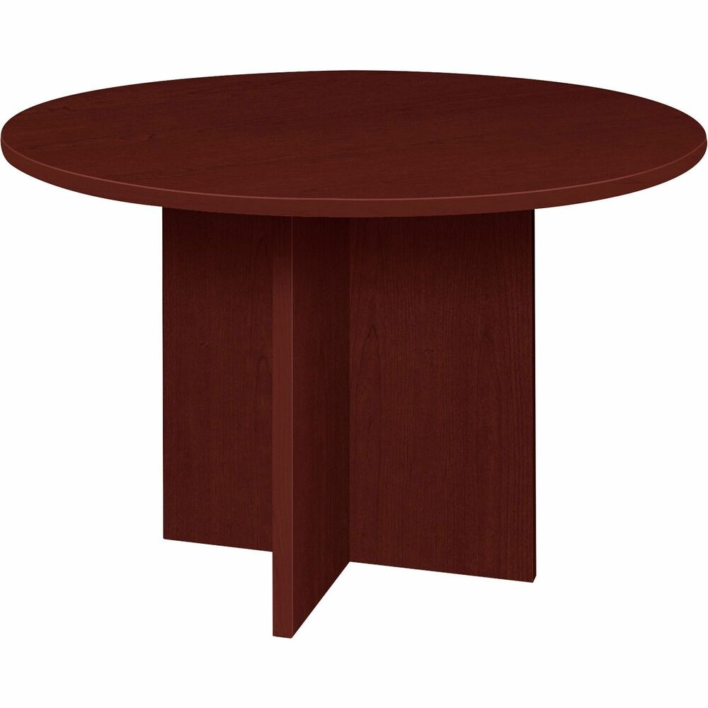LLRPT42RMY - Round conference table is part of the Lorell Prominence 2.0 Series that offers an elegant design perfect for your executive office suites. It seats four people. Durable, Mahogany laminate surface is mar-resistant, burn-resistant and impact-resistant to withstand hectic, daily work life. The 1" thick top features matching 3mm edgebanding. Table is made with 45 lb. density particleboard and finished on both sides with high-performance, thermally fused melamine. It features a stable, X-shaped base and 3/4" adjustable glides to remain level on uneven surfaces. Weight capacity is 193 lb.
