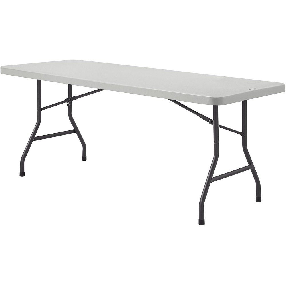 LLR12347 - Folding table provides extra tabletop space for meetings, displays or luncheons. It is a lighter than standard solid-core tables for easier portability. Top is made of weight-saving, blow-molded, high-density polyethylene. Heavy-duty, 1-3/4" round steel legs are powder-coated to resist rust. The metal support brackets are riveted to the support rails to create a strong frame. Use this table indoors or outdoors. Folding table holds 750 lb. evenly distributed. It comfortably seats six.