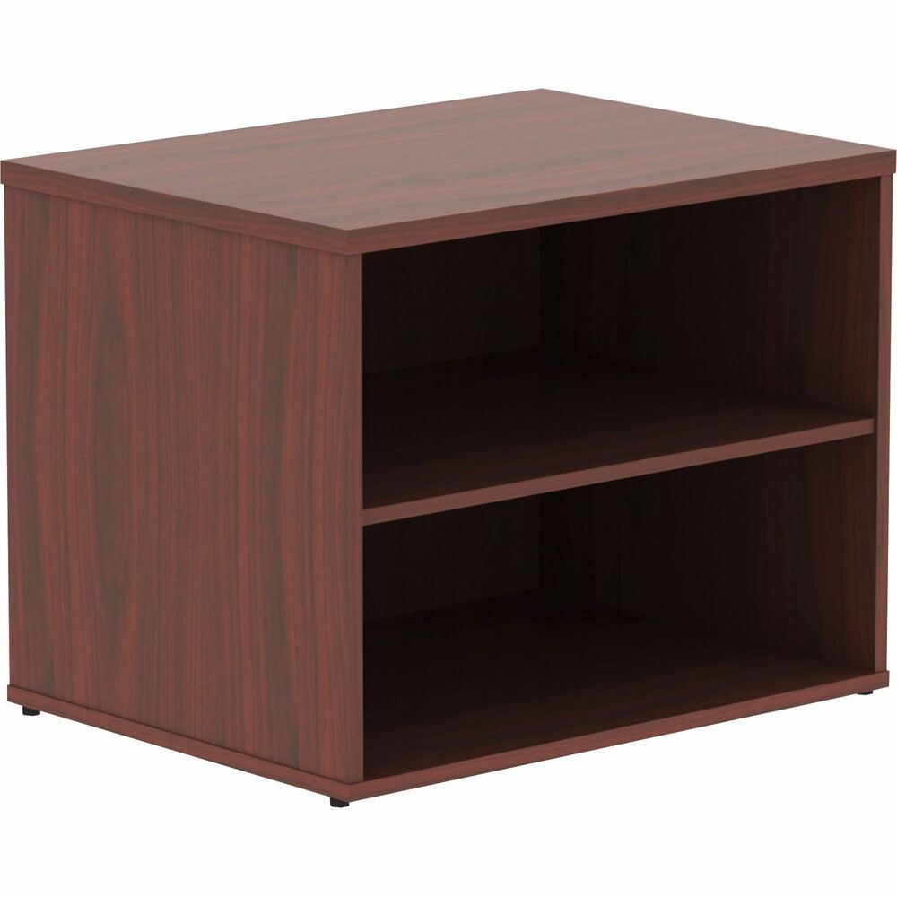 LLR16214 - File cabinet credenza without doors is part of the Lorell Relevance Series, versatile and stylish office furniture that configures to meet your needs. Mahogany laminate exterior matches other units in the series for a cohesive, professional look. Low cabinet provides two open shelves for flexible storage. Adjustable leveling feet help keep the credenza even on uneven surfaces. More from the Manufacturer