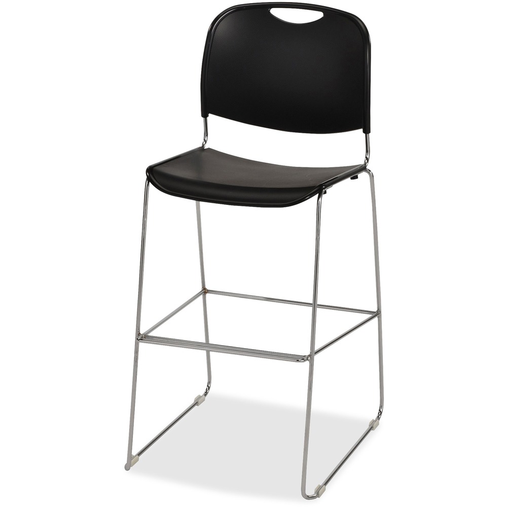 LLR42947 - Chair offers a bistro-height that is perfect for cafes and standing-height tables and worksurfaces. The seat and back are made of sturdy plastic for easy-to-clean seating. Waterfall seat front helps promote good blood circulation. Small, convenient slot in the top of the back makes it easy to place and relocate chairs. Frame is made of sturdy steel with a chrome finish. Weight capacity is 250 lb.
