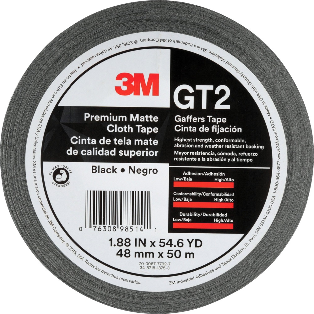 MMMGT2 - Premium matte cloth tape features a cotton cloth, weather-resistant backing with a natural rubber adhesive system for strong performance in high-strength and highly conformable applications. Its matte finish creates a professional appearance that may be used indoors and outdoors for numerous applications. Hand-tearable material easily rips into narrower strips for quick customization without requiring additional tools. High-strength tape is perfect for attaching wires, bundling cables, temporarily holding light fixtures, marking areas where high visibility is required, labeling equipment and more.