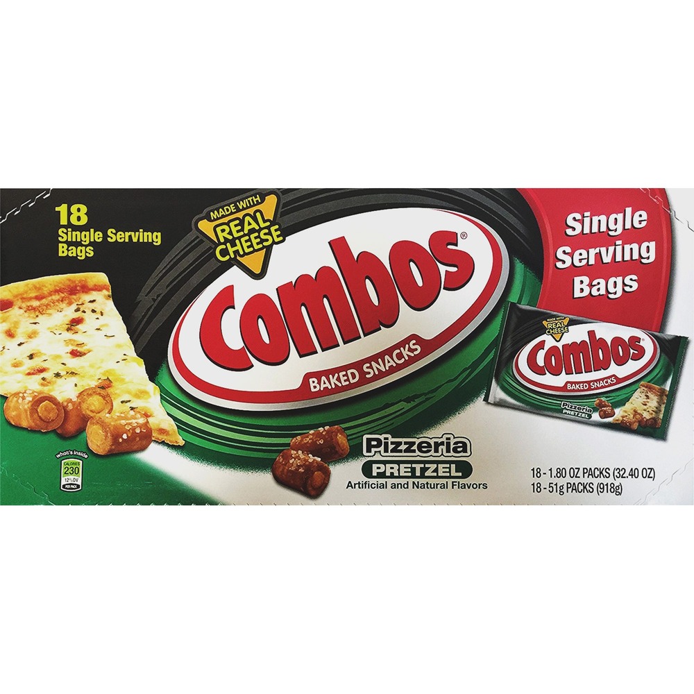 MRS71475 - COMBOS Baked Snacks are a delicious, indulgent treat that can be enjoyed anytime. Crunchy oven-baked pretzels are packed full of spicy cheese pizza-flavored filling. Take the 1.8 oz. single-serve packages with you to enjoy this filling treat on-the-go.