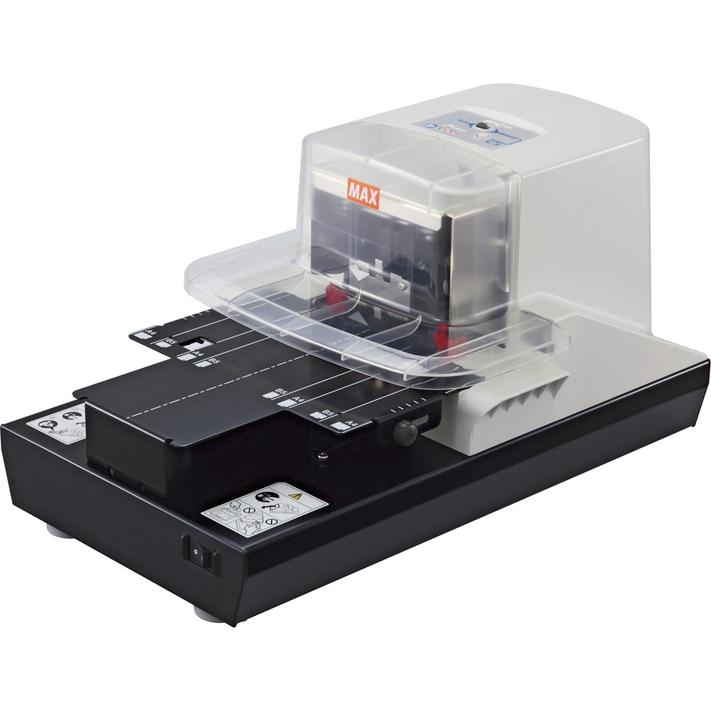 MXBEH110F - Heavy-duty stapler provides professional-quality stapling with a high level of precision to staple up to 100 sheets with ease. Flat Clinch mechanism creates a beautiful stapling finish that allows your stapled stacks of paper to lie flat without bulging at the corners for easier stacking. Handy cutters automatically cut the staple legs depending on your number of pages to ensure each staple fits just right. User-friendly guide lines and a clear case allow you to consistently staple papers at suitable positions and equal intervals. Wide paper table prevents your stacks of papers from being dropped or bent for a high-quality appearance. LED indication lamp lets you easily see when it's time to replace, clear or feed staples for mistake-free operation. Plus, the reusable staple cartridge holds up to 4,000 No. 110FE staples (sold separately) to prevent frequent refills in high-traffic environments.