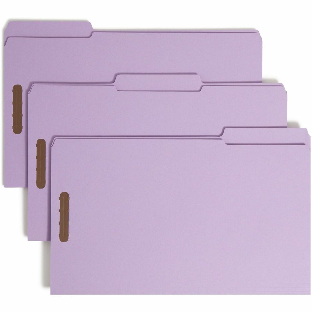 SMD17440 - Used by attorneys, bankers or salespeople to keep meeting notes and written drafts, these durable top-tab folders with 2" prong, K-style fasteners speed filing and retrieval. Two fasteners per folder provide two separate filing surfaces. Keep meeting notes on one side and written drafts on the other. Legal-size folders feature 1/3-cut assorted tabs and are scored for 3/4" expansion. Reinforced tab is 1/2" high. Each folder is made from 11 point stock.