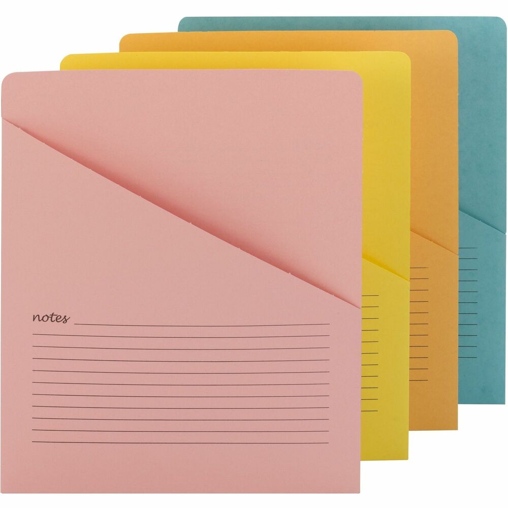SMD75427 - Organized Up Notes Slash Jackets eliminate messy scribbles or sticky notes often placed on the outside of files. Keep track of important information directly on the pre-printed note lines on the front and back sides of the jacket. Keep papers organized with these sturdy jackets that have closed sides and bottom to keep materials secure and in order. Angled front allows easy viewing documents while keeping papers flat. These sturdy, 11 point slash jackets are part of the Organized Up Collection, a unique solution that lets you store documents the way you read them - vertically.