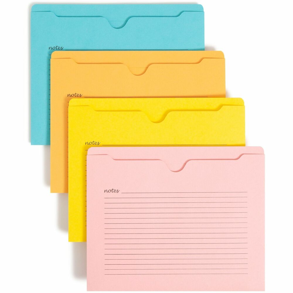 SMD75616 - Notes File Jackets eliminate messy scribbles or sticky notes often placed on the outside of files. Keep track of information directly on the pre-printed lines on the front and back sides of the jacket. File jackets are closed on three sides for document security and keeping those small incidentals contained. They are great for taking files out of the office. Reinforced, two-ply tabs on the letter-size jackets provide extra durability.