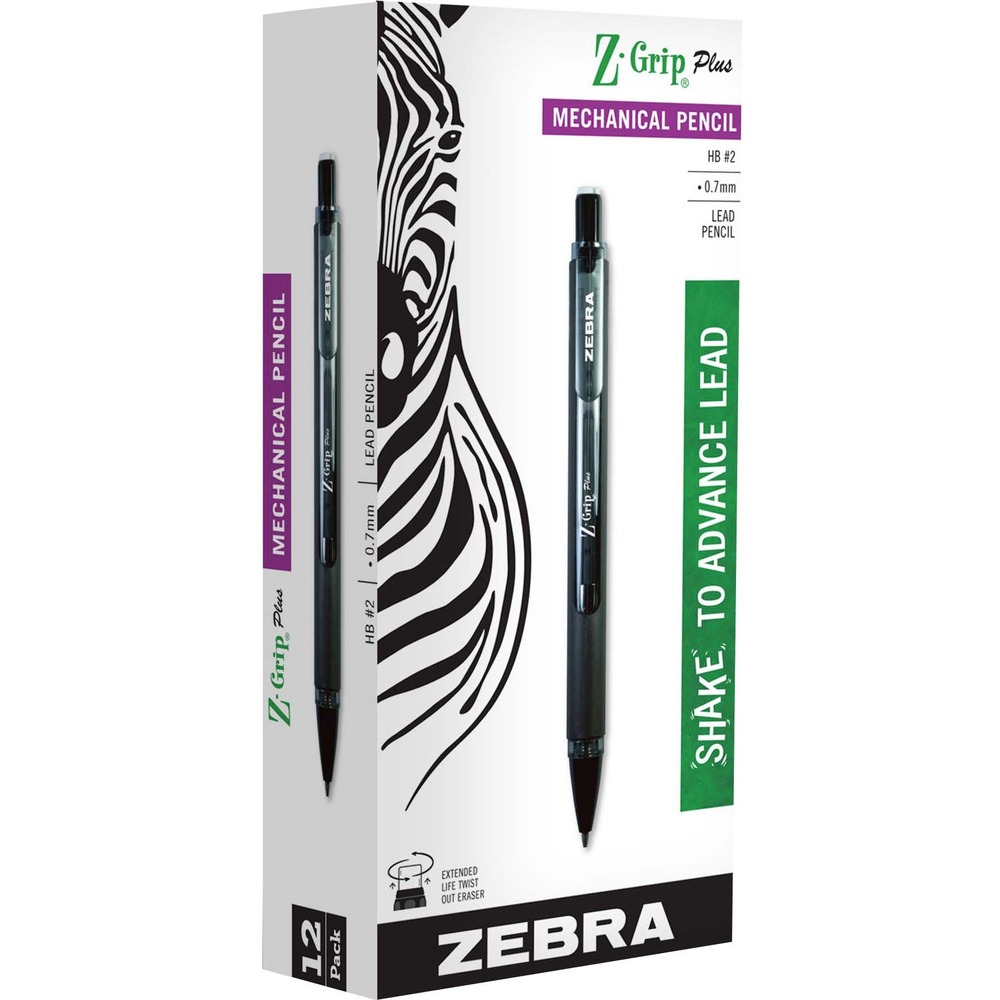 ZEB55410 - Z-Grip Plus Mechanical Pencil makes writing easy, comfortable and fun. The shake advance technology allows you to optimally advance your lead with a simple shake. Not only does this add a little fun to your writing experience, but it also minimizes the chance for breakage to make your writing experience less frustrating and more enjoyable. Long-lasting, twist-up eraser completely removes your writing errors without smudging or damaging papers. Mechanical pencil is perfect for daily use at your home, office and school. Pencil is refillable with standard 0.7mm lead (sold separately).