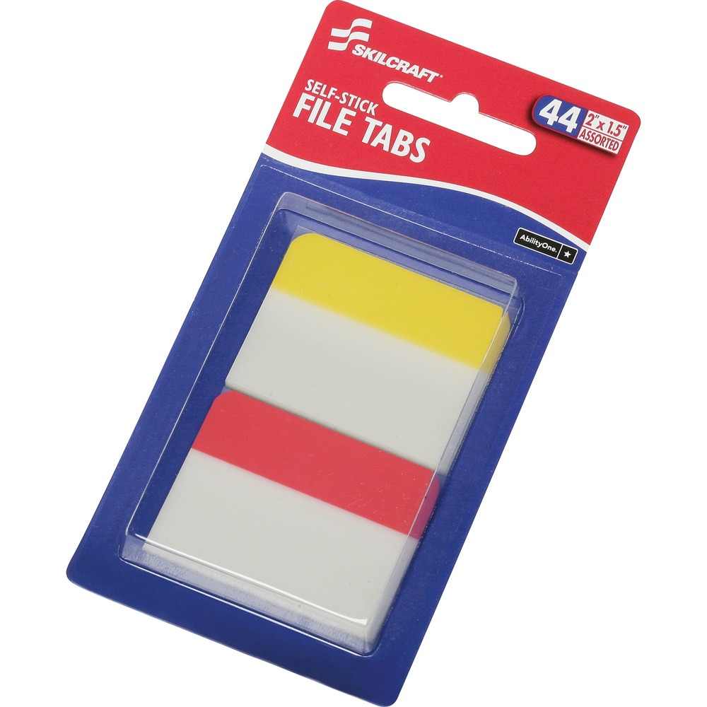 NSN6614494 - Organize, label and color-code papers, project files and binders with these Self-Stick File Tabs. Durable, secure self-adhesive tabs are easy to write on and simple to reposition or replace. File Tabs stick securely and remove cleanly. They come in assorted colors for easy color-coding. All SKILCRAFT Self-Stick products are produced by Americans who are blind. Purchasing this AbilityOne mandatory source product ensures your compliance with federal procurement regulations.