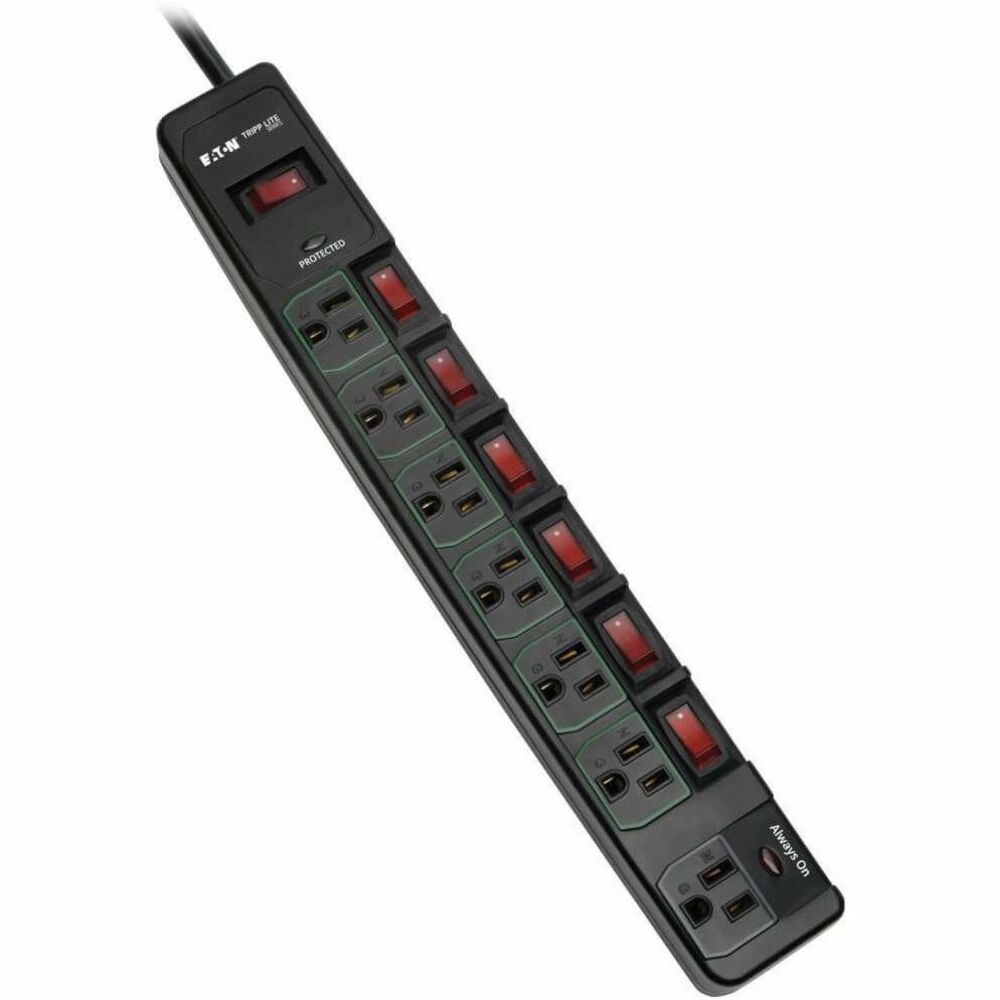 TRPTLP76MSGB - Surge protector with 7 outlets is an excellent green protection solution for your bottom line and the environment. Energy-saving outlet configuration reduces waste by cutting AC power to devices that aren't being used. One NEMA 5-15R outlet is always on for a device that requires constant power, such as a router or DVR. The other six NEMA 5-15R outlets have individual on/off switches, so if you aren't using the device plugged into it, you can power off the outlet to save energy. Another illuminated on/off switch provides one-touch control to all outlets except the one that is always on. ECO-Surge protector offers 1080 joules of protection to defend against even the strongest surges and spikes. It also filters out electromagnetic interference (EMI) and radio frequency interference (RFI) that can disrupt your electronics and inflict hardware damage or data loss. An integrated circuit breaker protects all outlets and automatically shuts down connected equipment in case of overload. More from the Manufacturer