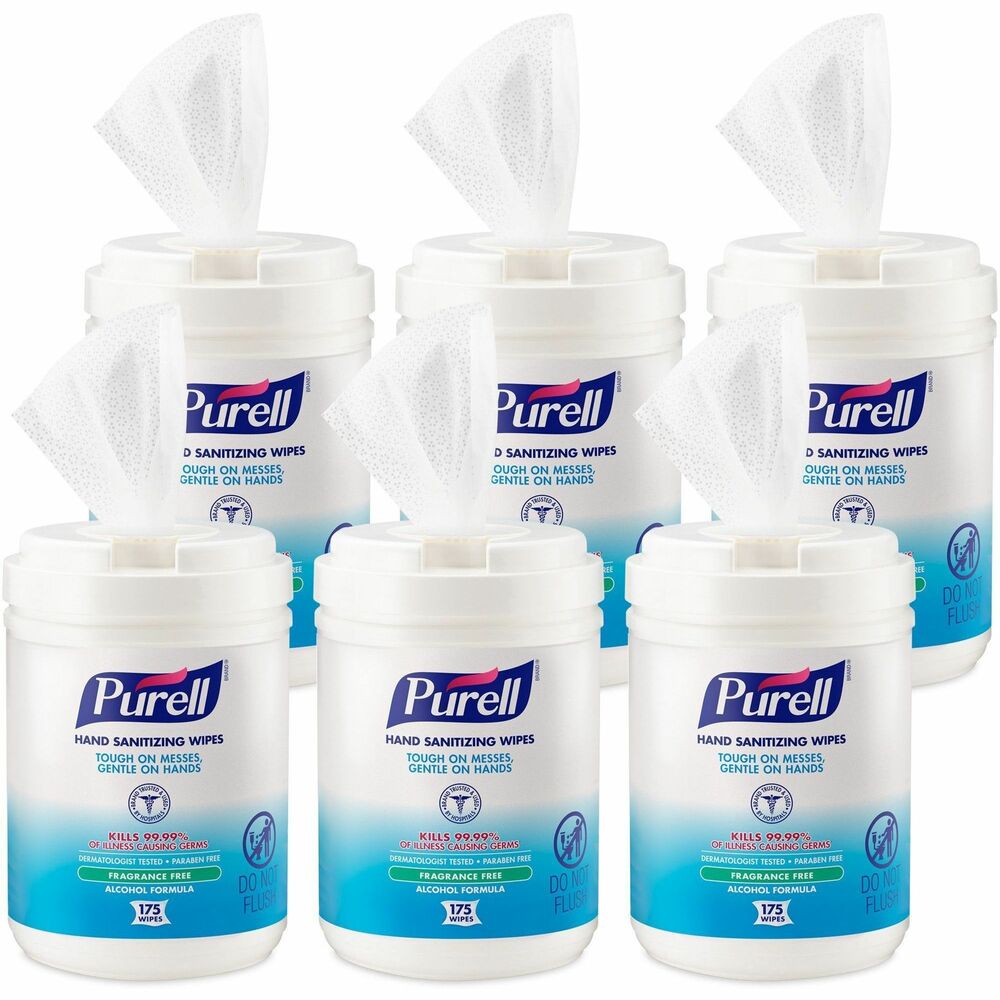 GOJ903106CT - Sanitizing wipes with moisturizers are equipped with the PURELL Instant Hand Sanitizer that kills 99.99 percent of most common germs that may make you sick. Antiseptic hand sanitizer helps prevent cross-contamination to reduce the risk of infections. Fragrance-free, dye-free formula contains Vitamin A and E and leaves no stickiness or residue on hands. The nonlinting, durable, textured wipe removes light soils and dirt from hands. Dermatologist-tested wipes are hypoallergenic and nonirritating. Alcohol formulation wipes meet FDA requirements for Food Code Compliant.