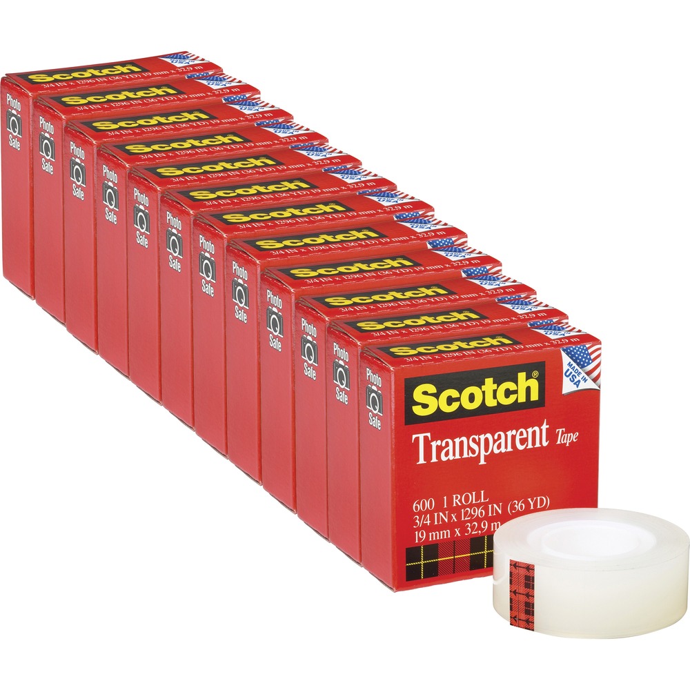 MMM600341296PK - Scotch Transparent Office Tape is a glossy tape that is crystal-clear for a professional appearance. Instant adhesion delivers excellent holding power for your most critical taping tasks. Clear when applied, it doesn't yellow with aging. Tape pulls off the roll smoothly and cuts easily. It is ideal for multipurpose sealing, label protection, general-purpose wrapping and mending. Tape is also photo-safe (determined in accordance with ISO Standard 18916).