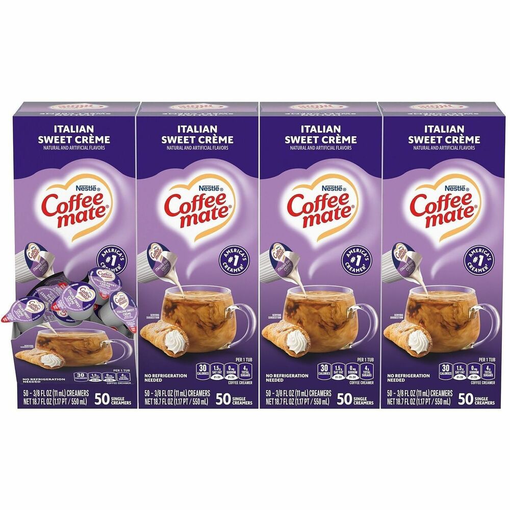 NES84652CT - Delight your employees, customers and guests by offering Coffee mate liquid creamer in your workplace, breakroom or kitchen. Italian Sweet Creme liquid creamer features the taste of rich gelato with just a hint of luscious buttercream frosting. Single-serve cups in a convenient dispenser box are great for your breakroom or reception area. With this popular creamer in the office, everyone can enjoy coffeehouse indulgence without ever leaving the building. No refrigeration is necessary. These creamer singles can retain their irresistible flavor at room temperature for up to 9 months. Nondairy creamer is Kosher Dairy, lactose-free, cholesterol-free and gluten-free.