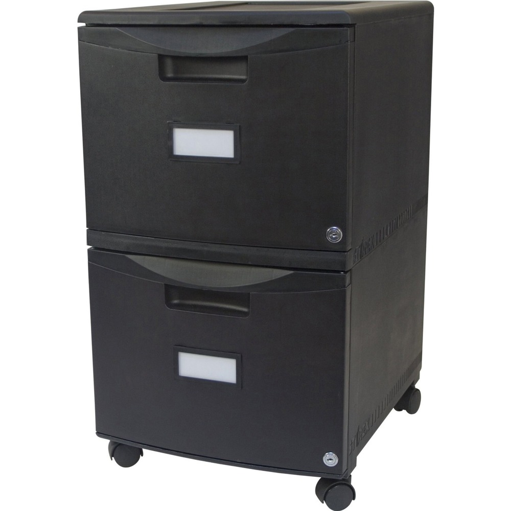 STX61312U01C - Mobile cabinet with two drawers makes filing easy and efficient. Made of heavy-duty plastic, cabinet features built-in rails for letter-size or legal-size hanging files. Each drawer locks individually and includes a built-in label holder. Cabinet rolls on four 1-1/2" casters (two are locking). Cabinet is made with a high percentage of post-consumer recycled material.