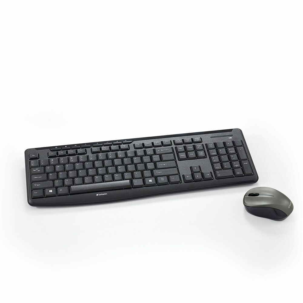 VER99779 - Say goodbye to noise and hello to silence with the Verbatim Silent Mouse and Keyboard. Using new Silent Technology, silent click switches, and rubber covers, these Verbatim products are truly silent. The nano receiver is small enough to plug in and leave connected and the 2.4GHz wireless performance allows for a lag-free connection. The Silent Mouse features Blue LED technology, allowing users to point and click on more surfaces than other mice - from a glass table to the granite kitchen counter! The Silent Keyboard features a full numeric keypad and full-size function keys, all within a slim, efficient design. The Verbatim Silent Mouse and Keyboard are backed by a 1-Year Limited Warranty.