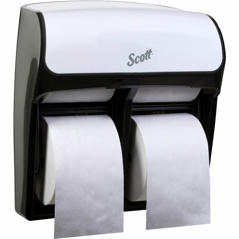 KCC44517 - Single-roll bathroom tissue dispenser is more compact than leading high-capacity SRB systems. It is made of durable plastic and holds four rolls of Scott or Cottonelle coreless bathroom tissue, and Scott Small Core tissue. Tissue dispenser is designed to deliver an exceptional experience as well as provide consumption control in high-traffic facilities. The dispenser features include an H-mandrel to easily advance from one roll to avoid outages. When installed properly, this dispenser meets ADA standard 28 CFR, Part 36. More from the Manufacturer