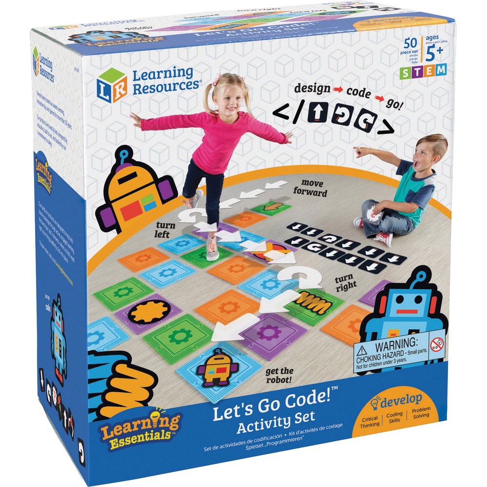 LRNLER2835 - Let's go code activity set introduces children to early coding and programming ideas without electronics for a simple yet fun way to increase their interest in technology. Children will enjoy themselves while building gross-motor skills as they step, hop and turn on each foam mat. Visual, kinesthetic and tactile learning style is perfect for developing critical thinking, sequential thought, problem-solving skills and more. 50-piece set is designed for children ages 5 and up.