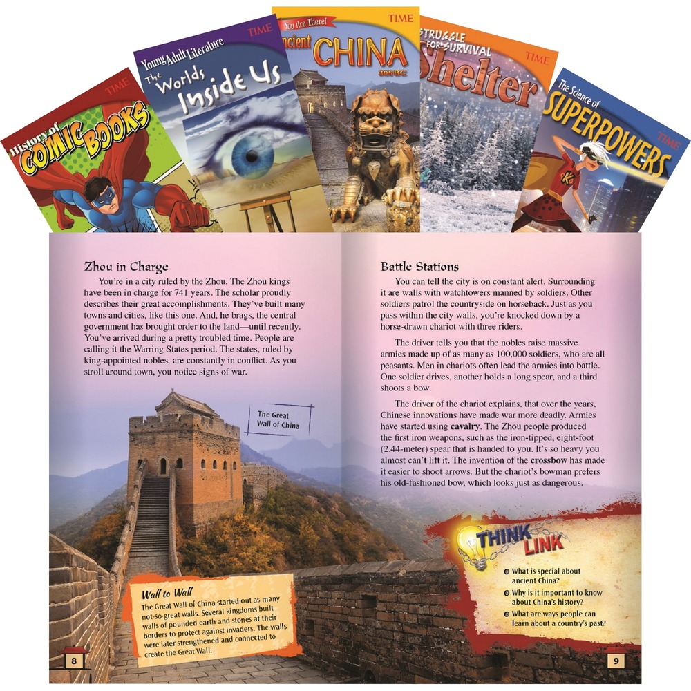 SHL25926 - TIME For Kids Informational Texts feature exciting content that will build critical-reading skills while immersing students in intriguing subject area content. This five-book set includes informational texts on history, science, social studies and language arts that feature complex and rigorous content. Boost reading comprehension and academic vocabulary with text features like captions, bold print, a glossary and index. The texts are purposefully leveled to increase comprehension with different learner types to ensure even the most reluctant readers will find these topics engaging. Aligned with McREL and WIDA/TESOL standards, these texts prepare sixth-grade students for college and career readiness.