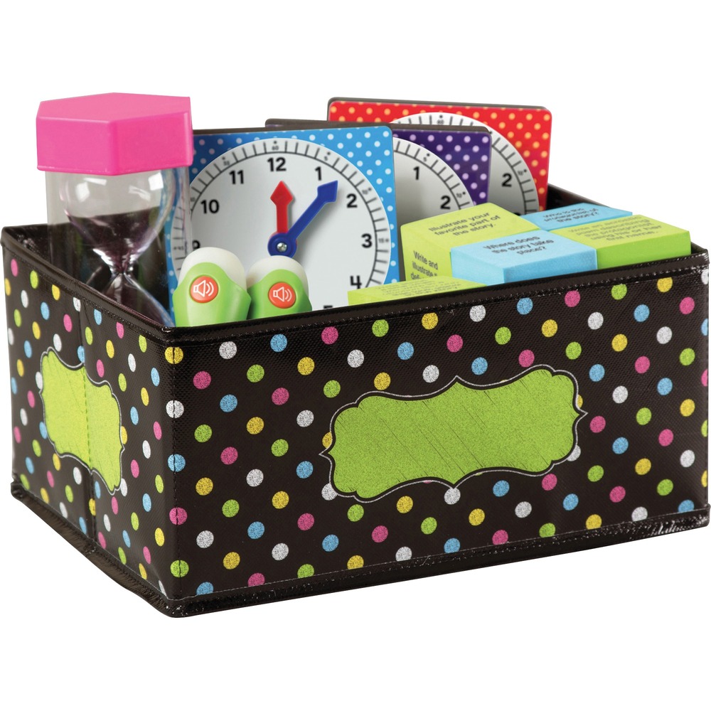 TCR20764 - Classroom organization is easy with this decorative storage bin. Write-on/wipe-off surface allows convenient labeling and easy cleaning. The durable bins can also be folded for easy storage so you can take them out and use them year after year. Storage bin is perfect for organizing manipulatives, books, notepads, educational toys, games and more.
