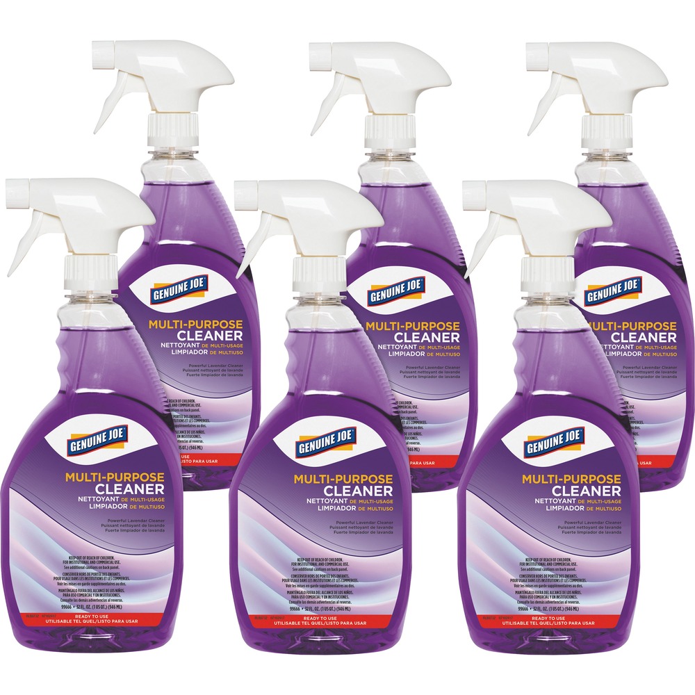 GJO99666CT - Multipurpose cleaner cleans and deodorizes in one step with a powerful and long-lasting lavender fragrance. It is safe on most all washable surfaces. It is effective on multiple soil challenges. It is also effective in hard water and will suspend the toughest soils. Ready-to-use, liquid cleaner is formulated without butyl or inorganic phosphates. It comes in a trigger-spray bottle for easy dispensing.