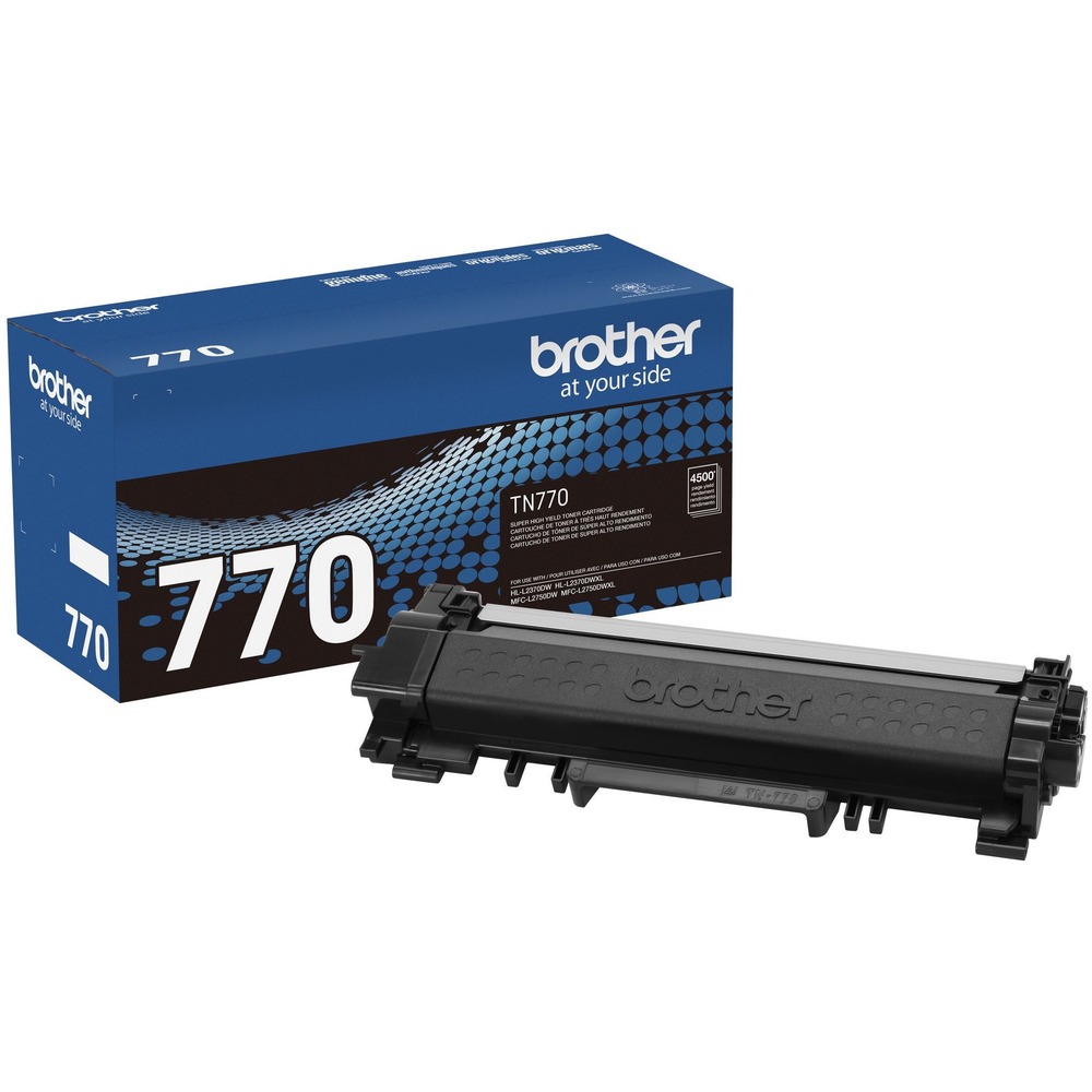 BRTTN770 - Super high-yield toner cartridge is intelligently engineered to work in seamless unison with your Brother printer. It is designed for use with Brother HL-L2370DW, HL-L2370DWXL, MFC-L2750DW and MFC-L2750DWXL. Brother Genuine toner produces crisp, sharp prints that withstand the test of time. It is part of a complete intelligent printing system to provide superior quality. Brother Genuine toner is precisely balanced for even flow and consistent toner distribution. Use only Brother Genuine replacement cartridges for superior results. Cartridge yields approximately 4,500 pages. More from the Manufacturer