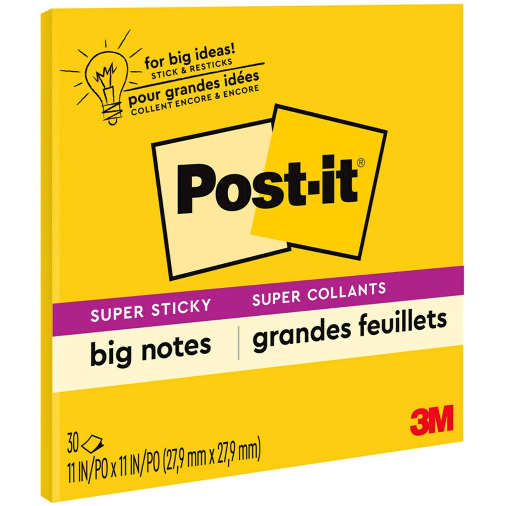 MMMBN11 - Think big and ignite your creativity with Post-it Super Sticky Big Notes. Bright, colorful notes are designed for horizontal collaboration with sheets that can be displayed on smooth, vertical surfaces. Post-it Super Sticky Big Notes stick and restick to help you be more productive. Capture your notes, to-dos and reminders so they are not missed. Use it with Post-it Notes and Post-it Rolls and visualize your ideas taking shape. Post-it Super Sticky Big Notes pad includes 30 sheets. More from the Manufacturer