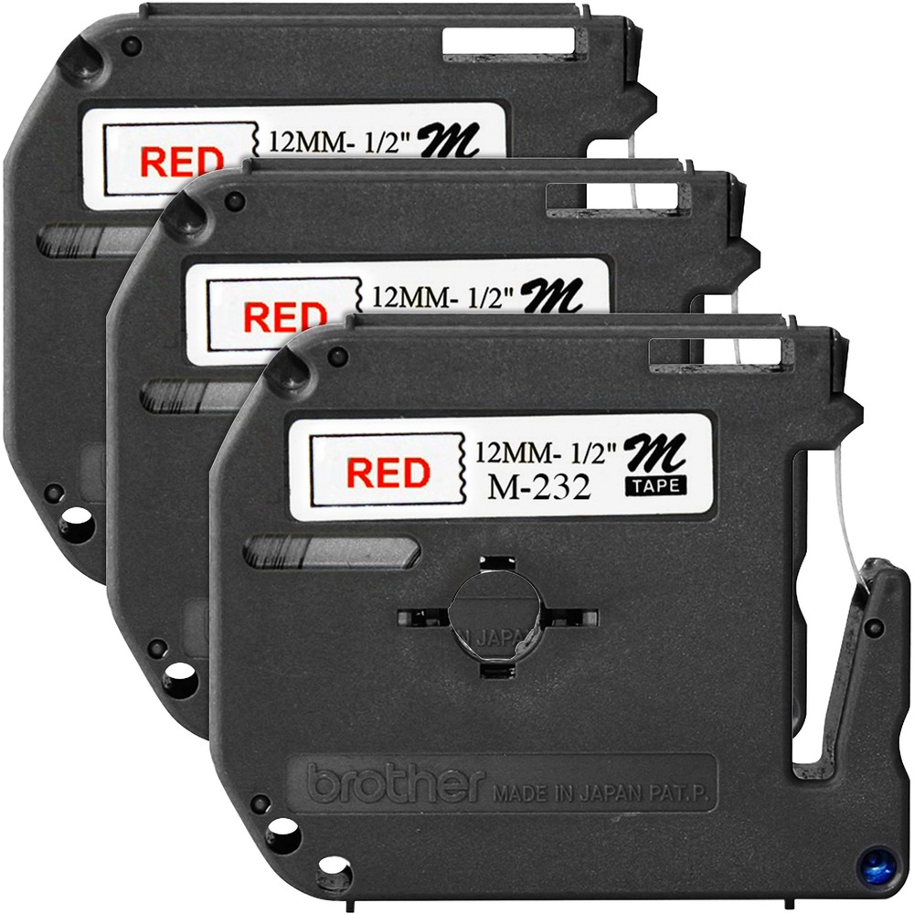 BRTMK232BD - Create labels for home, home office, school or hobby applications using this 1/2" Red on White tape. It is designed for use with Brother P-Touch machines including PT-45M, PT-65SB, PT-65SCCP, PT-65SL, PT-65VP, PT-70, PT-70BBVP, PT-70BM, PT-70BMH, PT-70HK, PT-70HOL, PT-70HOT, PT-70SP, PT-70SR, PT-80, PT-80EU, PT-80SCCP and PT-90. Nonlaminated tape is perfect for indoor and light use. It yields 26.2'.