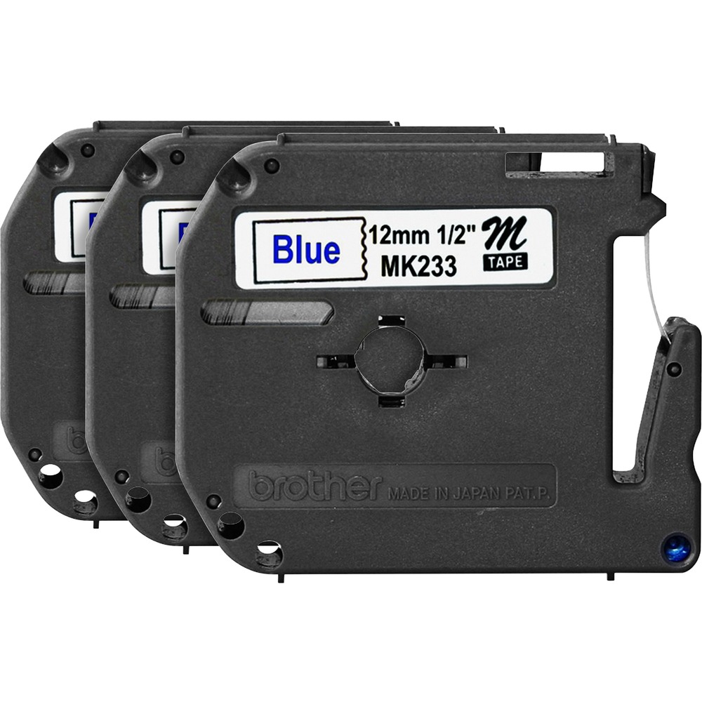 BRTMK233BD - Create labels for home, home office, school or hobby applications using this 1/2" Blue on White tape. It is designed for use with Brother P-Touch machines including PT-100, PT-110, PT-45M, PT-55BM, PT-55S, PT-65, PT-65SB, PT-65SCCP, PT-65SL, PT-65VP, PT-70, PT-70B, PT-70BBVP, PT-70BM, PT-70BMH, PT-70HK, PT-70HOL, PT-70HOT, PT-70SP, PT-70SR, PT-75, PT-80, PT-80EU, PT-80SCCP, PT-85, PT-90 and PT-M95. Nonlaminated tape is perfect for indoor and light use. It yields 26.2'.