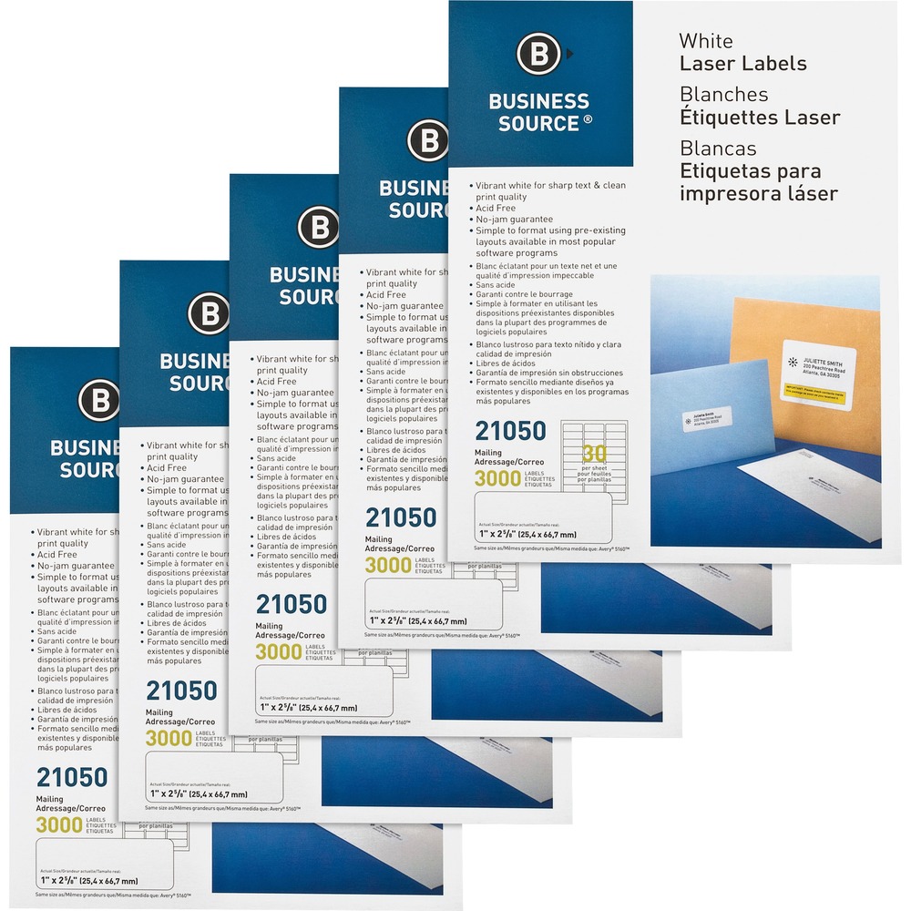 BSN21050CT - Use mailing labels to address envelopes and packages. Acid-free labels feature permanent adhesive and a vibrant white surface for sharp text and clean print quality. Jam-free labels are compatible with laser and inkjet printers. Each letter-size sheet includes 30 labels.