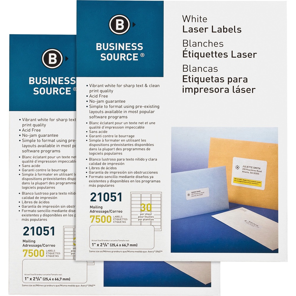 BSN21051CT - Use mailing labels to address envelopes and packages. Acid-free labels feature permanent adhesive and a vibrant white surface for sharp text and clean print quality. Jam-free labels are compatible with laser and inkjet printers. Each letter-size sheet includes 30 labels.
