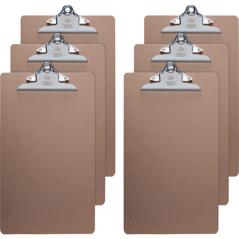 Business Source Hardboard Clipboard - 9" x 15 1/2" Sheet Size - Hardboard - Brown - 6 / Bundle