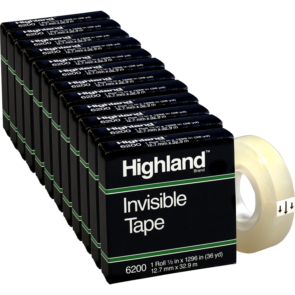 MMM6200121296BX - Economy tape with matte finish is virtually invisible on most surfaces. It is ideal for basic office use. Write on tape with most pens and pencils.