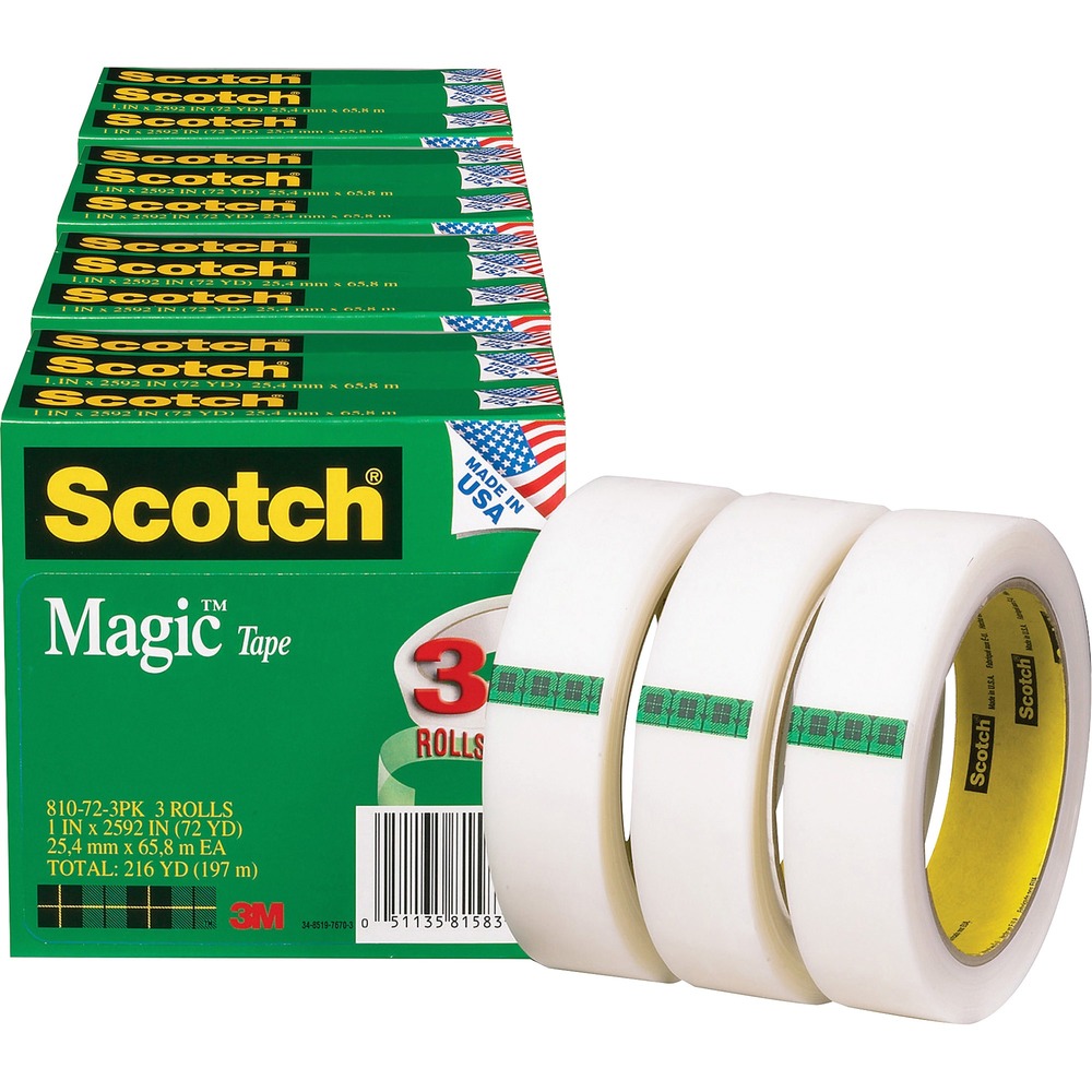 MMM810723PKBD - Scotch Magic Tape is the original matte finish, invisible tape. It disappears on most papers so it's easy to scan and read documents. This versatile tape is ideal for permanent paper mending and many other uses. It pulls off the roll smoothly, cuts easily and resists splitting and tearing. It will not dry out or yellow. Write on it with pen, pencil or marker. Tape is also photo-safe (determined in accordance with ISO Standard 18916).