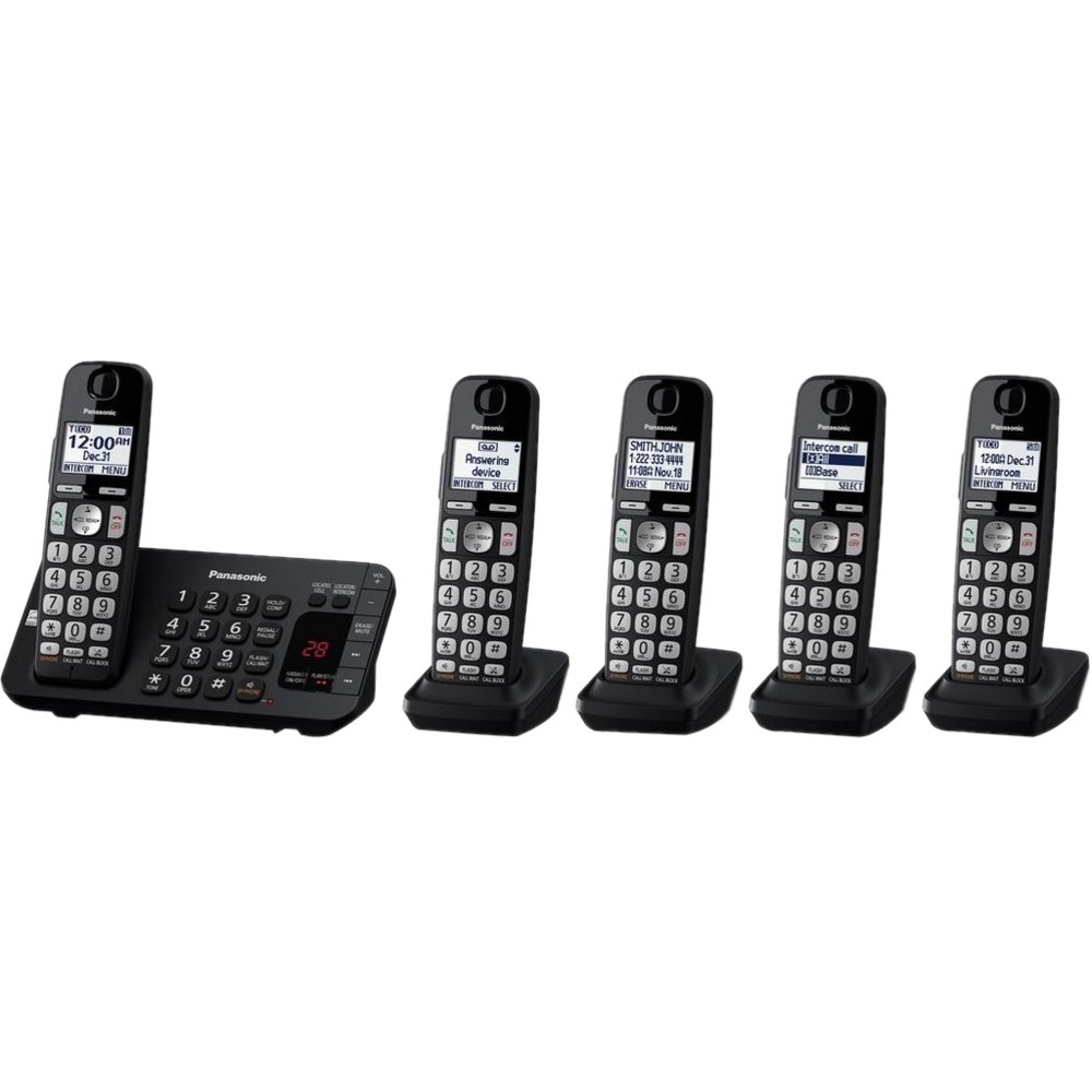 Panasonic KX-TGE445B DECT 6.0 Plus 1.90 GHz Cordless Phone - Black - 1 x Phone Line - 5 x ...