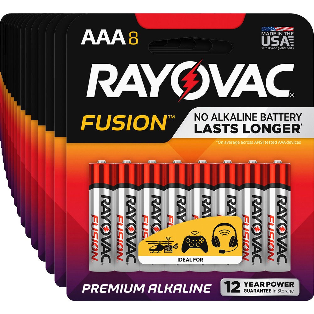 RAY8248TFUSKCT - Fusion Premium AAA Batteries delivers maximum performance to high-drain devices. These advanced, alkaline AAA batteries are engineered with a Universal Power system to provide optimal performance in a wide variety of devices. Use these high-performance batteries daily in the most power-hungry devices, including your wireless microphone, video game controller and high-powered toys. An Enriched Core provides a longer battery life to keep your devices running and increases dependability to last up to 12 years in storage. Patent-pending Micro-Separator provides more room for active ingredients while its synthetic design increases reliability.