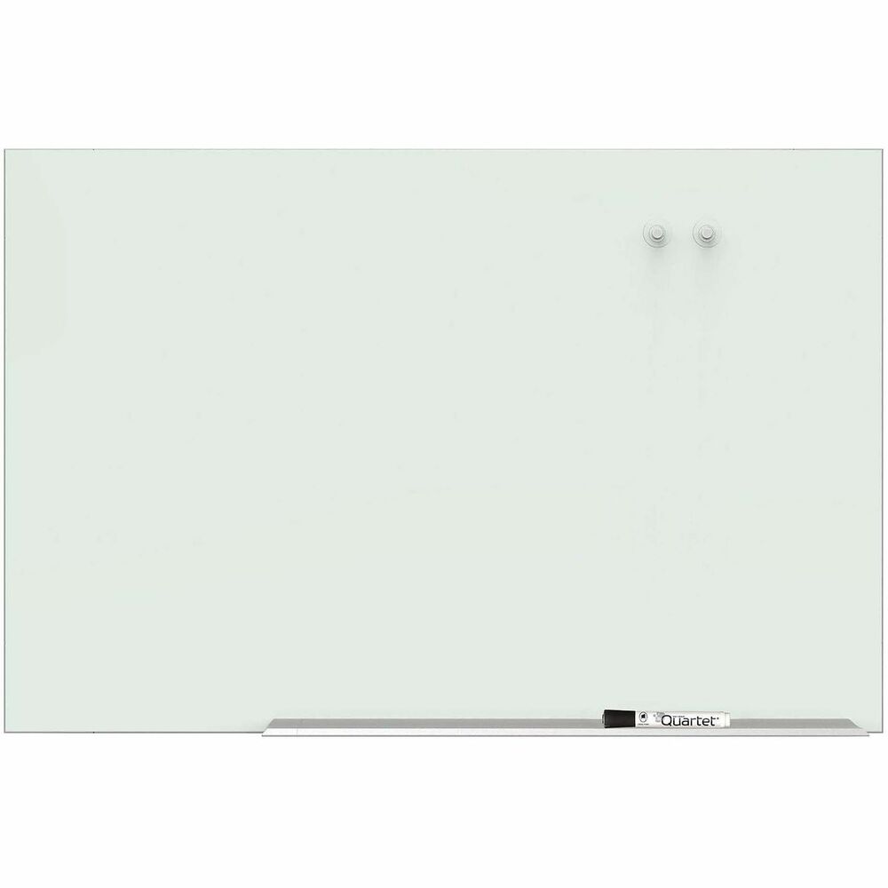 QRTG8548E - Premium, glass, dry-erase surface and modern aluminum frame combine beautifully for superior performance that will fit any professional environment. Tempered, white glass surface is stain-resistant and ghost-resistant. Magnetic surface doubles as bulletin board. Wide-format, 16:9 aspect ratio increases usable space. Mounting hardware and template included for easy installation. Element Magnetic Glass Dry-erase Board includes one Quartet dry-erase marker, marker tray and two rare earth magnets.