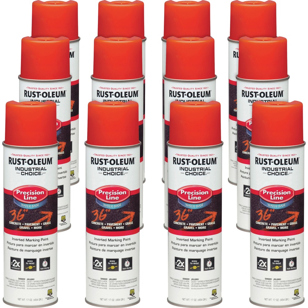 RST203035CT - Industrial Choice Marking Spray Paint features a water-based formula that creates ultra-crisp marks for easy-to-read results. Precision tip sprays accurately onto surfaces with virtually no overspray for consistent application. Bright, durable color resists early fading and chalking to ensure long-lasting visibility. Easy-to-use design dries in under 5 minutes and adheres to hot and cold surfaces. Inverted marking spray paint is perfect for use on concrete, pavement, grass, gravel and more.