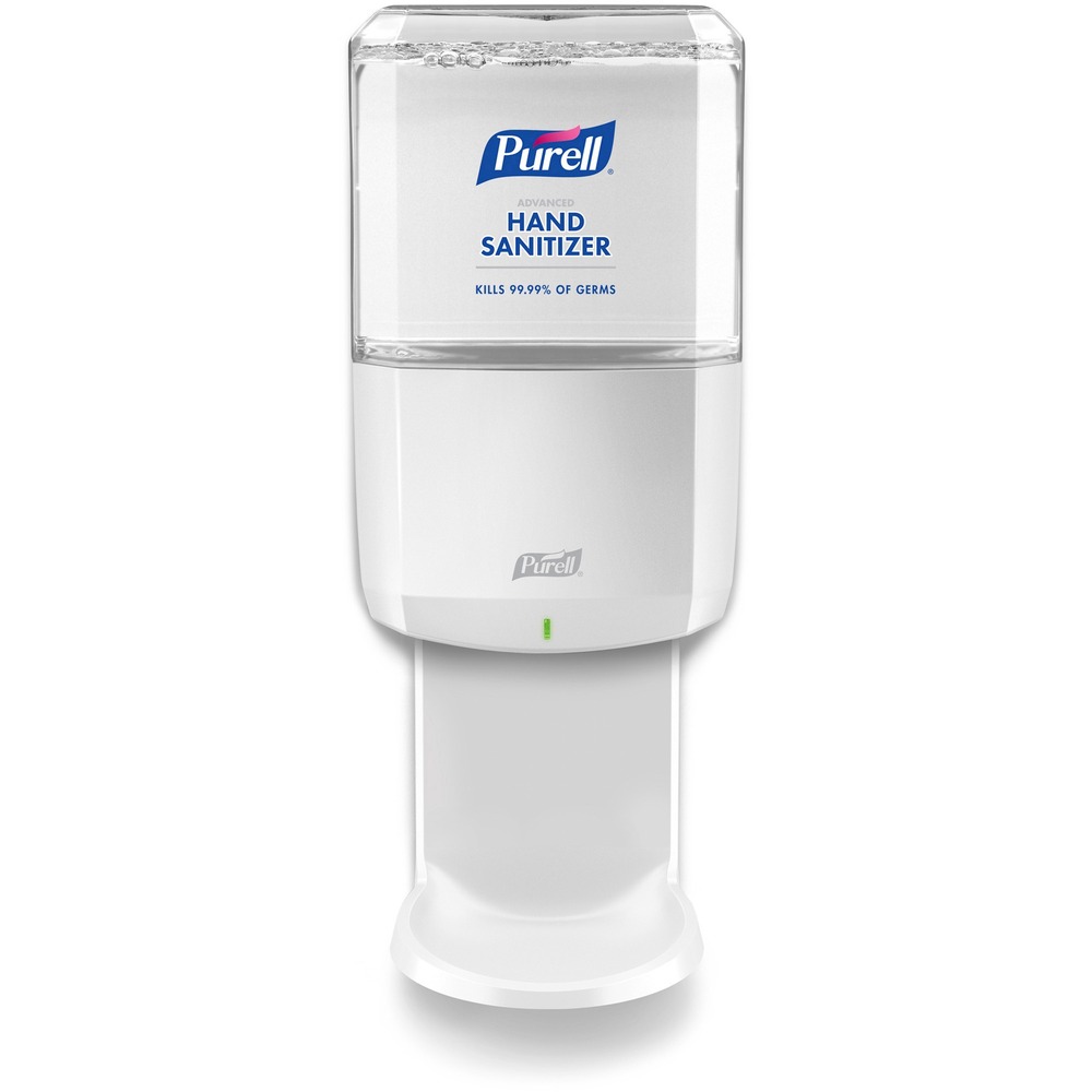 GOJ642001 - Hand sanitizer dispenser offers hands-free operation for more sanitary use and an elegant design to complement your decor. AT-A-GLANCE refills provide the easiest way to see when refills need to be changed. Dispenser uses PURELL ES6 1200 ml. Hand Sanitizer refills. Dispenser and formulation are calibrated to provide the optimal dose for effective hand hygiene. Dispenser includes four C batteries - no tools required for replacing batteries. Sanitary Sealed PET refill bottle features a removable collar for easy recycling. The Lock or Not technology can convert the sanitizer dispenser to a locking system. Fully ADA-compliant dispenser is made of durable ABS plastic. It mounts to the wall with included adhesive tape or hardware. Mounting clearance is 8" from bottom of the dispenser to the surface. Multiple hole pattern allows use of existing wall holes. More from the Manufacturer