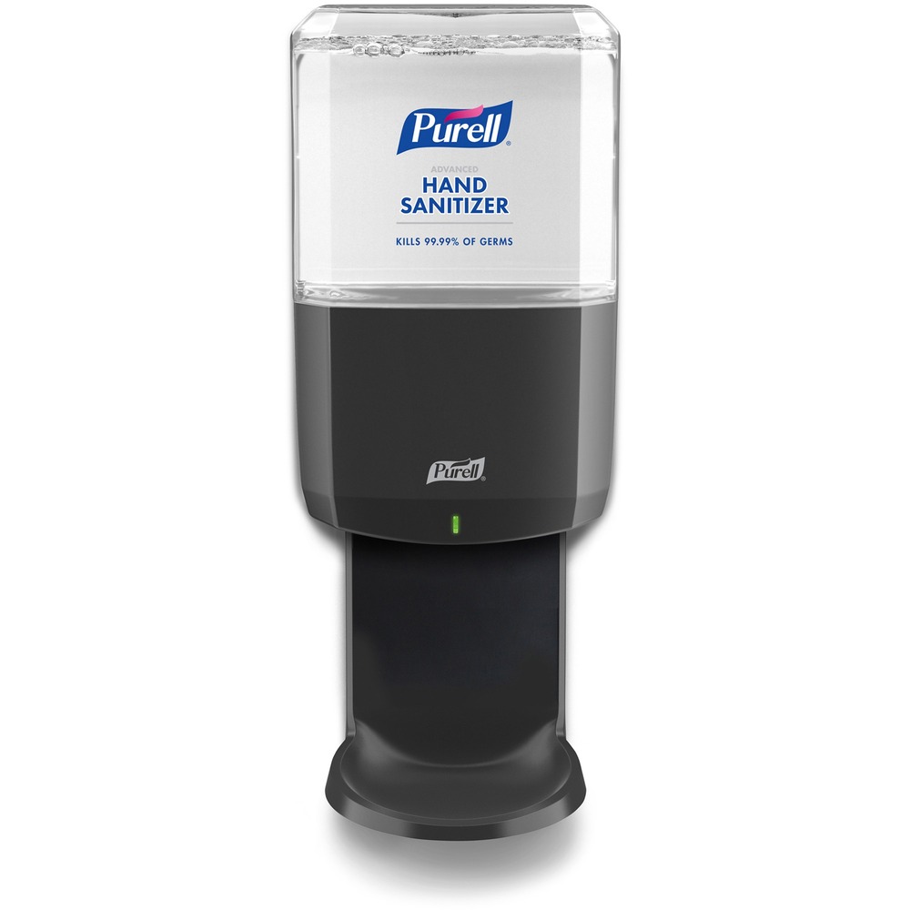 GOJ642401 - Hand sanitizer dispenser offers hands-free operation for more sanitary use and an elegant design to complement your decor. AT-A-GLANCE refills provide the easiest way to see when refills need to be changed. Dispenser uses PURELL ES6 1200 ml. Hand Sanitizer refills. Dispenser and formulation are calibrated to provide the optimal dose for effective hand hygiene. Dispenser includes four C batteries - no tools required for replacing batteries. Sanitary Sealed PET refill bottle features a removable collar for easy recycling. The Lock or Not technology can convert the sanitizer dispenser to a locking system. Fully ADA-compliant dispenser is made of durable ABS plastic. It mounts to the wall with included adhesive tape or hardware. Mounting clearance is 8" from bottom of the dispenser to the surface. Multiple hole pattern allows use of existing wall holes. More from the Manufacturer
