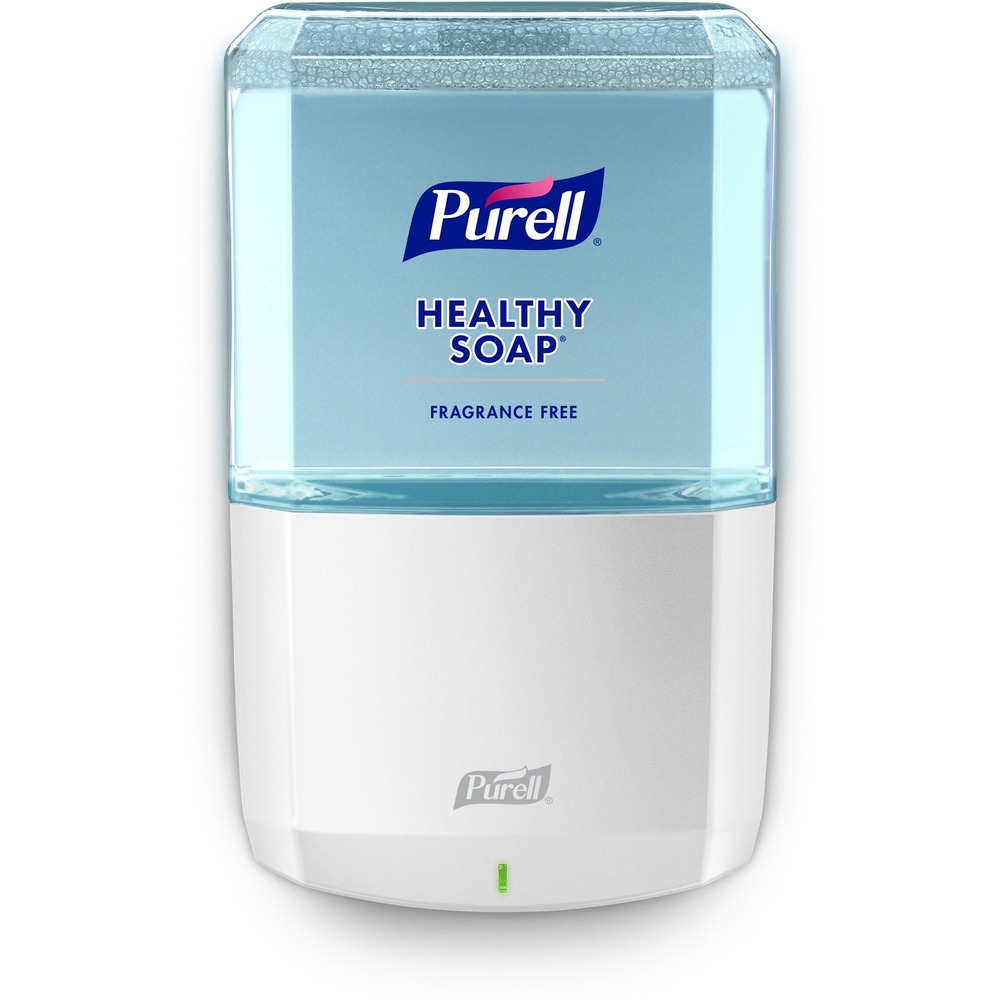 GOJ643001 - Soap dispenser offers hands-free operation for more sanitary use and an elegant design to complement your decor. AT-A-GLANCE refills provide the easiest way to see when refills need to be changed. Dispenser uses PURELL ES6 1200 ml. Healthy Soap refills. Dispenser and formulation are calibrated to provide the optimal dose for effective hand hygiene. Dispenser includes four C batteries - no tools required for replacing batteries. Sanitary Sealed PET refill bottle features a removable collar for easy recycling. The Lock or Not technology can convert the sanitizer dispenser to a locking system. Fully ADA-compliant dispenser is made of durable ABS plastic. It mounts to the wall with included adhesive tape or hardware. Mounting clearance is 8" from bottom of the dispenser to the surface. Multiple-hole pattern allows use of existing wall holes. More from the Manufacturer