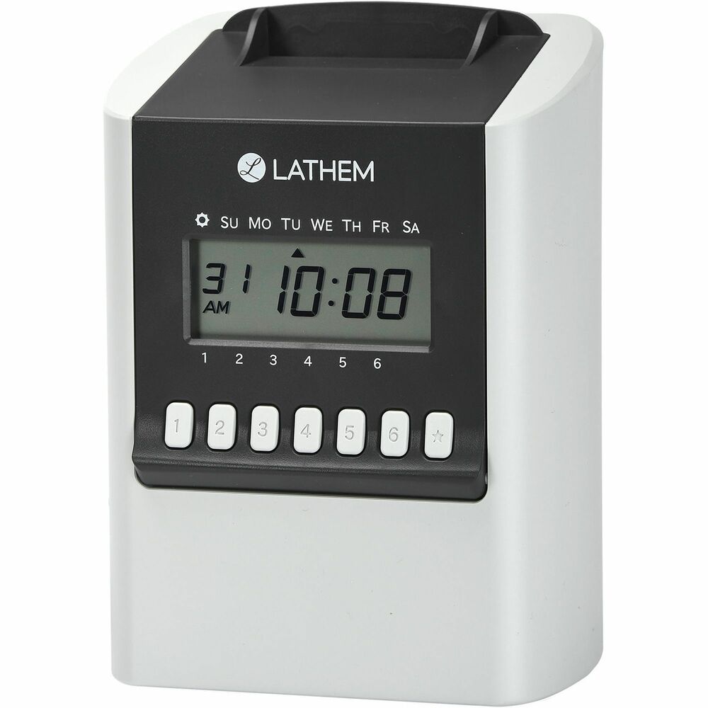 LTH700E - Electronic time clock features a dual-mode design that lets you quickly choose whether you want it to operate in Calculating or Non-Calculating mode. In Calculating mode, it calculates the hours your employee has worked and adds them to a running total for that time period on the employee's time card. In Non-Calculating mode, it simply records the times in and out across all six columns of the time card. Easy, one-handed operation means your employees can do everything with just one hand to make the process quick and simple. SmartClock technology with perpetual calendar retains your time, date and settings during power outages, and auto-adjusts for Daylight Saving Time and Leap Years. TotalTime Calculating mode option automatically calculates the elapsed hours between punches and total accumulated hours for each pay period in exact minute or rounded time formats. Time clock supports weekly, bi-weekly, semi-monthly and monthly pay periods for up to 100 employees.