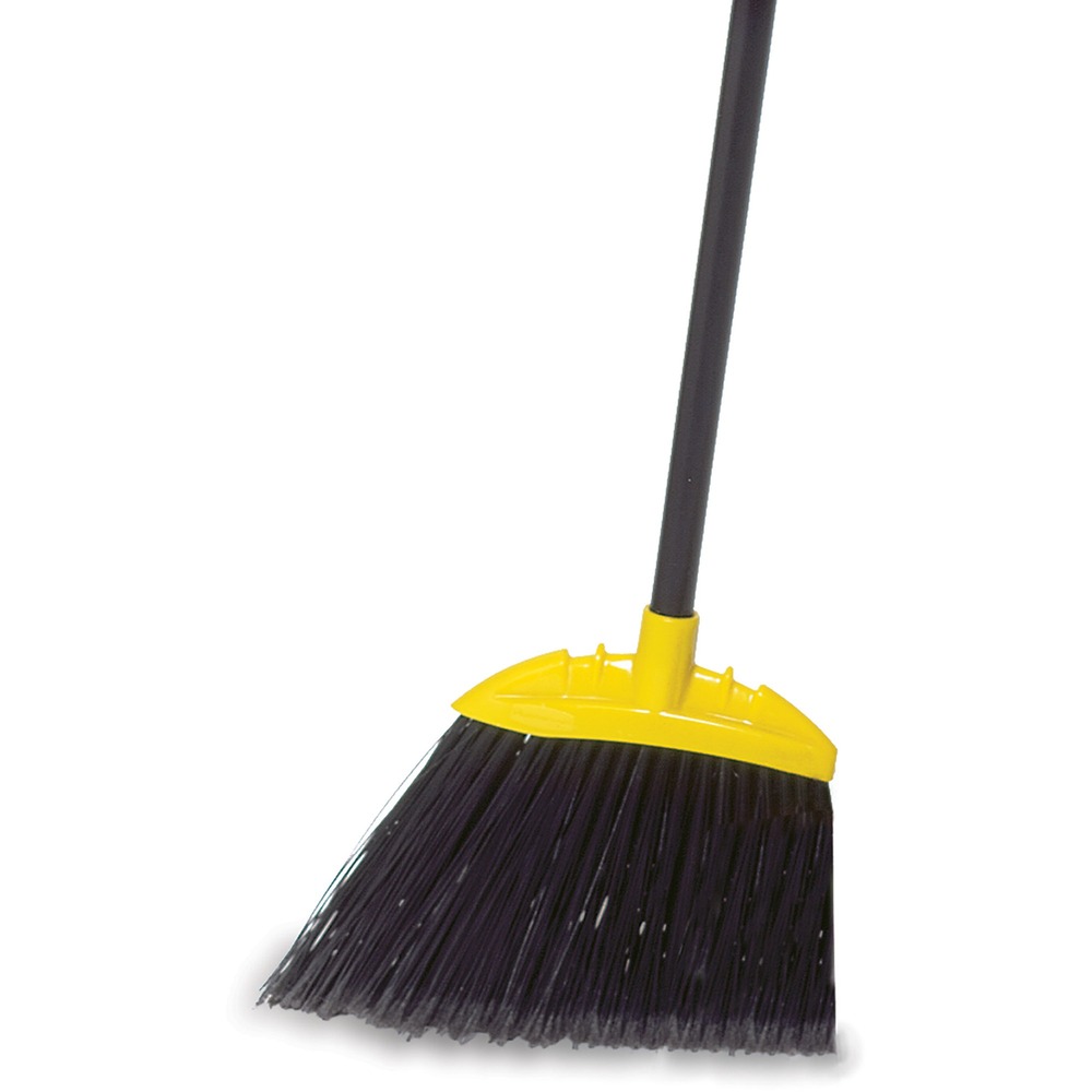 RCPFG638906B - Jumbo Smooth Sweep Angle Broom is ideal for cleaning hard-to-reach areas - under furniture, fixtures and more. It is cut and shaped for easy sweeping. Tough polypropylene, flagged bristles help trap fine dirt particles. The durable, long-lasting bristles will not stain, discolor or absorb odors. They are resistant to solvents, acids, oils, fungus and bacteria growth. Permanent fusion-set bristles won't pull out. Black metal handle has a 2/3" diameter for easy gripping. Broom can be used for wet or dry messes.
