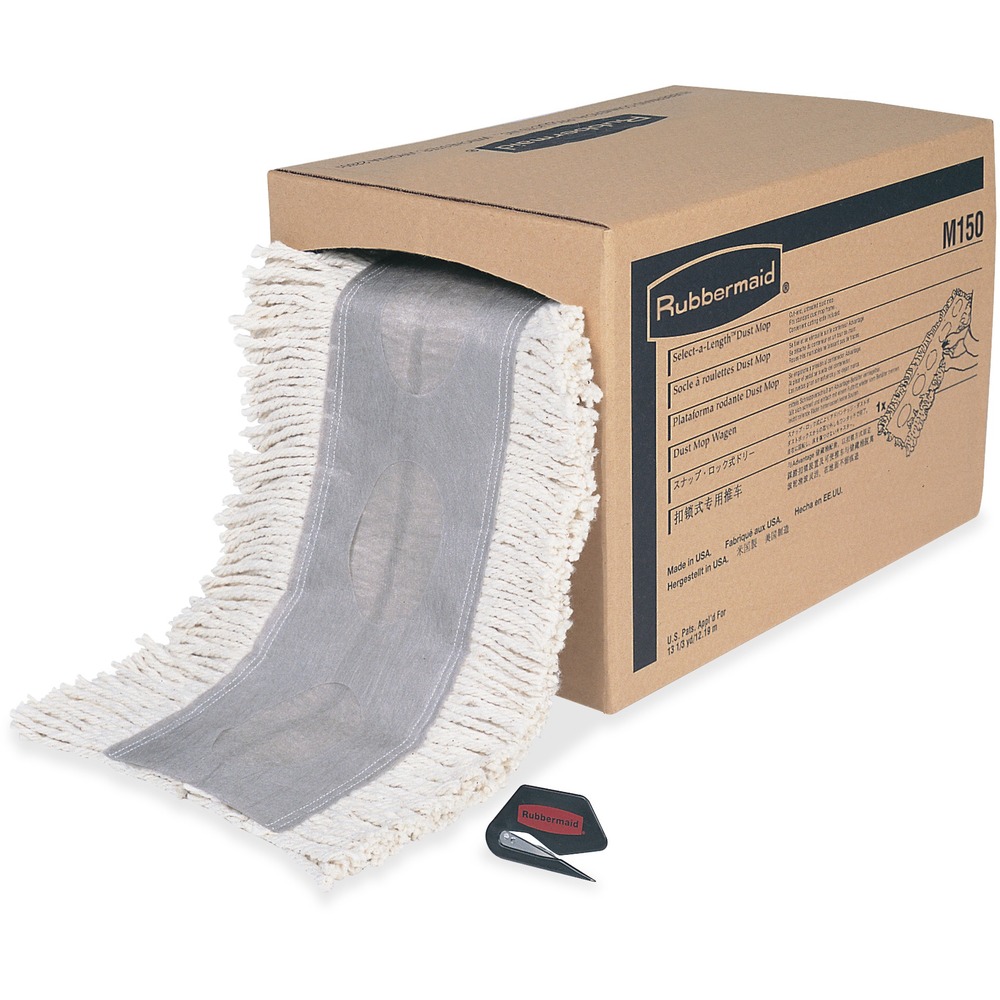 RCPM15000WH - Cut-to-length Dust Mop cuts big floor cleaning costs down to size. The continuous 40' (12.2 m) roll yields 20 percent savings over conventional Rubbermaid dust mopheads. Cut-to-length convenience lets you customize your mophead to fit any standard mop frame. Untreated, cut-end, four-ply cotton yarn provides excellent dust pickup. Durable Typar backing gives long life. Innovative slide-in backing easily secures mop on the frame. Laundering is not recommended for cut-end fibers.