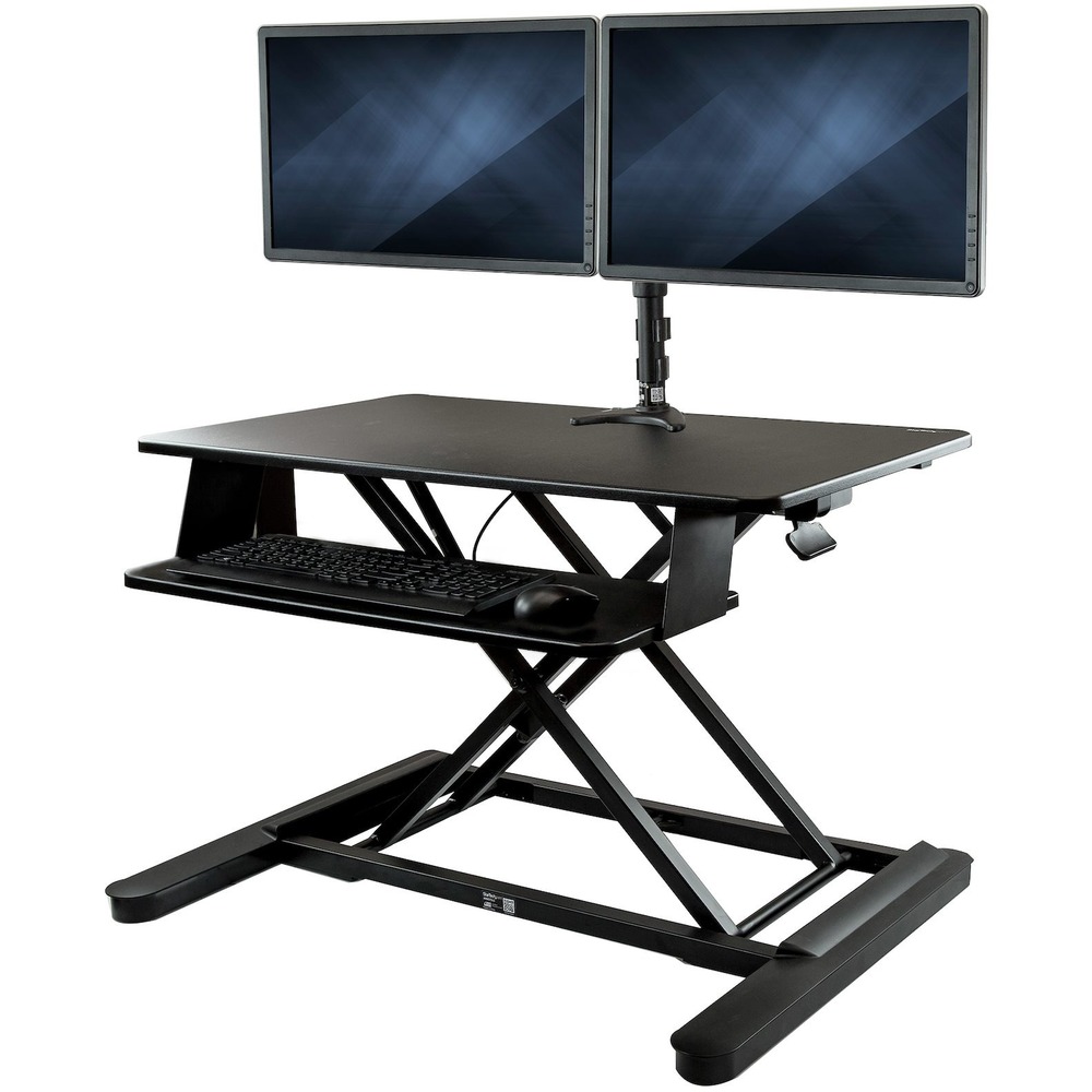 STCBNDSTSLGDUAL - The dual monitor sit-stand desk converter helps enhance your productivity and comfort. This ergonomic desk solution includes two products: the spacious ARMSTSLG (ARMSTSLG) and the ARMDUAL(ARMDUAL), supporting two monitors up to 24". The articulating arms offer a wide range of motion for convenient flexibility. Go from sitting to standing, with one touch With one touch, switch your position from sitting to standing or vice versa, to keep a balanced level of movement throughout the day. The height-adjustable standing desk workstation features a pneumatic spring that makes it easy to raise or lower your work surface up to 15.7" (400 mm), to suit your height requirements (instead of selecting from pre-determined heights). You can also adjust the tension, to make height adjustments even easier. Enjoy dual-monitor efficiency The spacious 35" (0.9 m) wide ergonomic workstation supports two monitors up to 24" each, giving you the screen space you need for easier multitasking. The articulating monitor arms offer a wide range of motion on several axes, giving you the freedom to place your displays side by side or spread apart. Tilt, pan, and swivel for optimum viewing. The dual arm also rotates 360° for landscape or portrait viewing. Easy setup Simply place the sit-stand desk converter on your existing desk (minimum 26" depth). Then, attach the monitor mount using the grommet hole and included grommet mount hardware. The BNDSTSLGDUAL is backed by a StarTech.com 2-year warranty and free lifetime technical support.