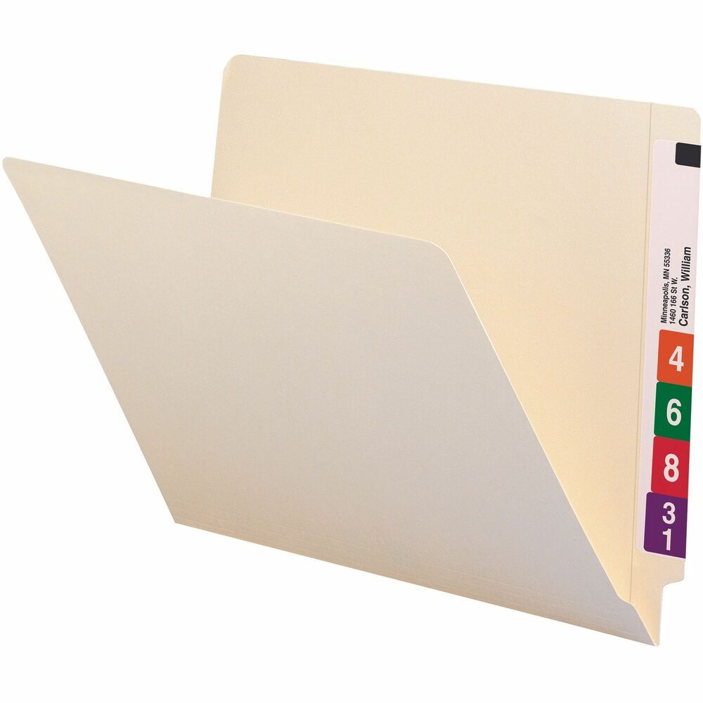 SMD24111 - The industry standard for efficient shelf filing, these folders feature a reinforced end tab for strength, embossed lines for easy label application and an undercut front panel for label readability. These Shelf-Master reinforced tabs also last longer. Two-ply folders are popular for medical, dental and hospital filing as well as for large records management systems in financial and insurance firms.