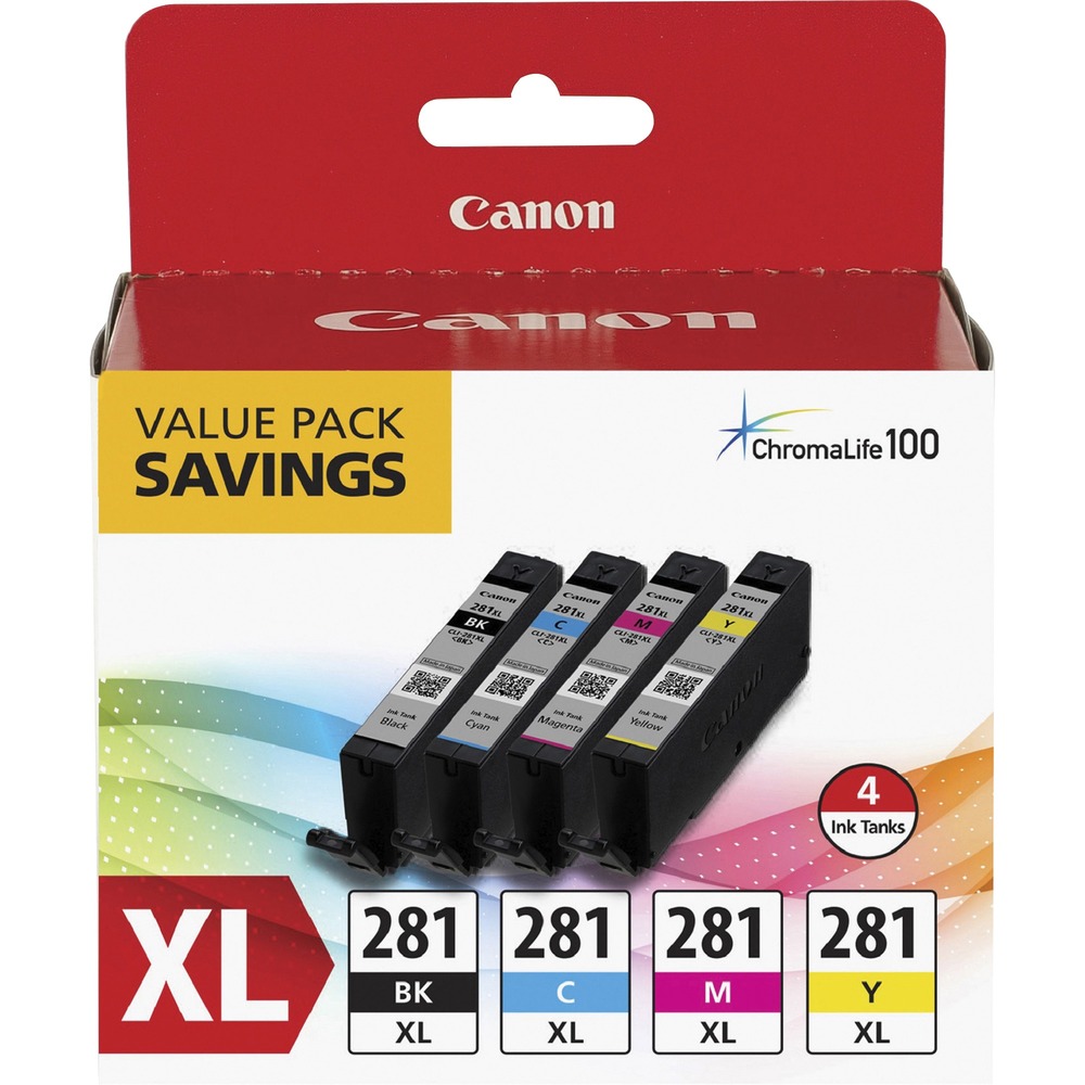 CNMCLI281XBKCMY - This XL dye-based, ink tanks deliver outstanding quality for all your images and photos in your Canon Pixma TR7520, TR8520, TS6120, TS8120 and TS9120. Combined with Canon photo paper, this combination of ink tanks protects your photos with the ChromaLife100 system for beautiful, long-lasting photos. Extra-large ink tanks can help you save money, print more when you needed and extend time between replacing ink tanks. Genuine Canon inks provide peak performance and offer exclusive content from Creative Park Premium. This XL ink tank provides three times more prints compared to its standard equivalent.