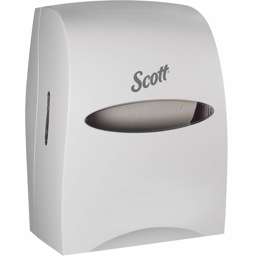 KCC46254 - Scott Essential Towel Dispenser is designed to save you time and money while reducing any disruptions or user complaints. It takes the worry out of restroom towel dispensing so you can focus on more important things. Towel dispenser system is a simple solution designed to keep you moving in a hectic, fast-paced world. Shatterproof, translucent cover lets you quickly check supply levels without having to open the dispenser. Easy-to-use design allows quick replacement of depleted rolls for up to seven days a year in labor savings. Touchless design provides quick, simple access to towels to ensure hygienic operation. Towel dispenser is compatible with Scott Essential hard roll paper towels (sold separately). When installed properly, this dispenser meets the ADA standards for accessible design, 28 CFR Part 36. More from the Manufacturer