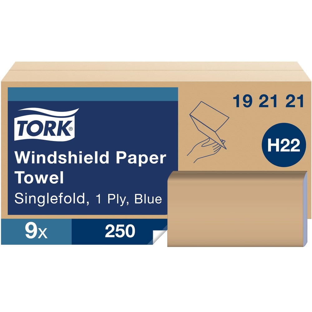 TORK Windshield Paper Towel, Folded - 1 Ply - 9.13" Width x 10.25" Length - Blue - Fiber - 250/Box - 9 / Box