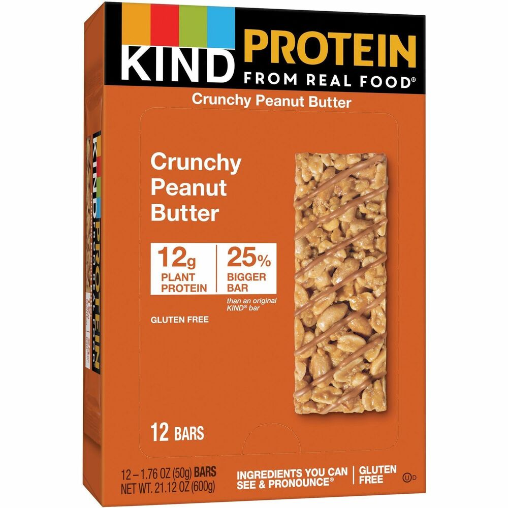 KND26026 - KIND Protein Bars are made with premium whole ingredients; a creamy, crunchy texture; and 12 grams of protein. With smooth peanut butter and crunchy whole peanuts, taste and nutrition are packed into one bar that delivers a good source of protein and a good source of fiber. Each Kosher, gluten-free bar has zero grams trans fat, low glycemic index, low sodium and no genetically engineered ingredients. It is also individually wrapped to keep the protein bar fresh and ready for snacking on-the-go.